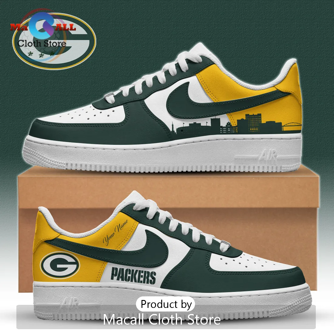 Green Bay Packers Titletown Custom Name Air Force 1 Sneakers Green Bay Packers Titletown Custom Name Air Force 1 Sneakers
