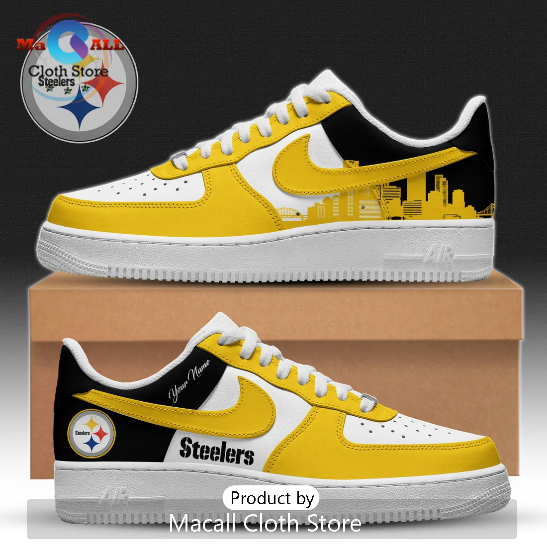 Pittsburgh Steelers Steel City Yellow Air Force 1 Sneakers Pittsburgh Steelers Steel City Yellow Air Force 1 Sneakers