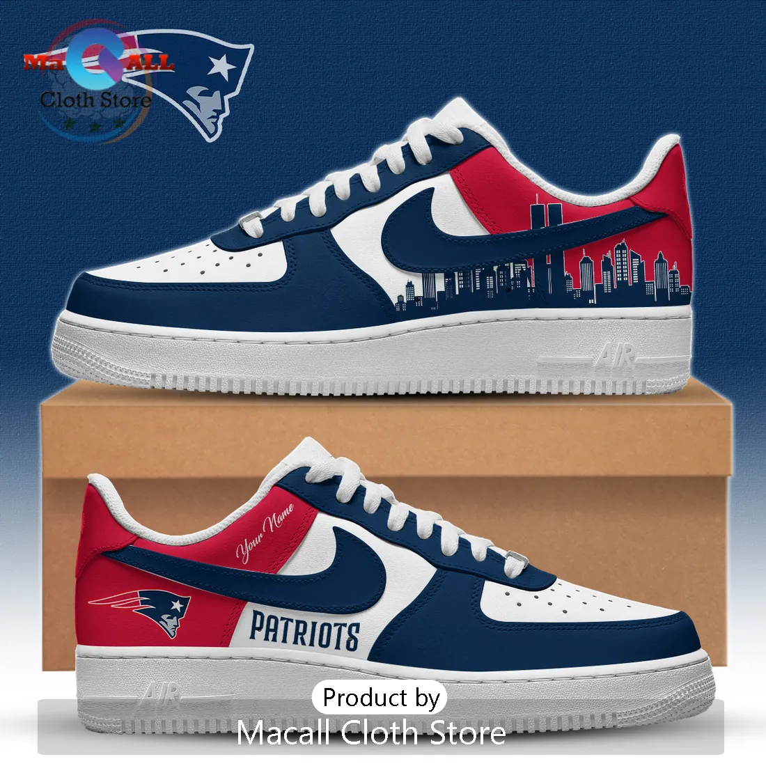 New England Patriots City Skyline Air Force 1 Sneakers New England Patriots City Skyline Air Force 1 Sneakers