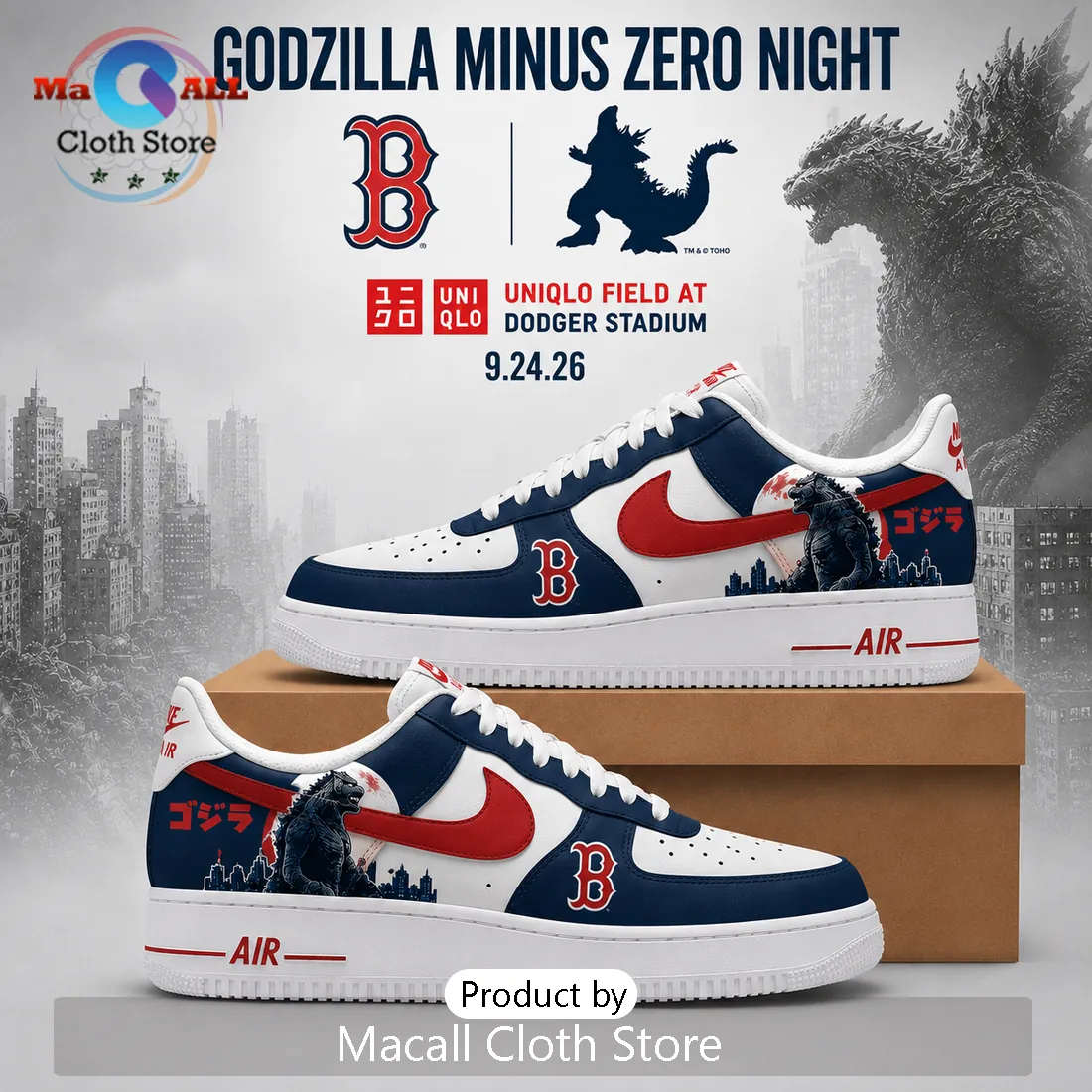 Godzilla Minus One x Boston Red Sox Air Force 1 Sneakers Godzilla Minus One x Boston Red Sox Air Force 1 Sneakers