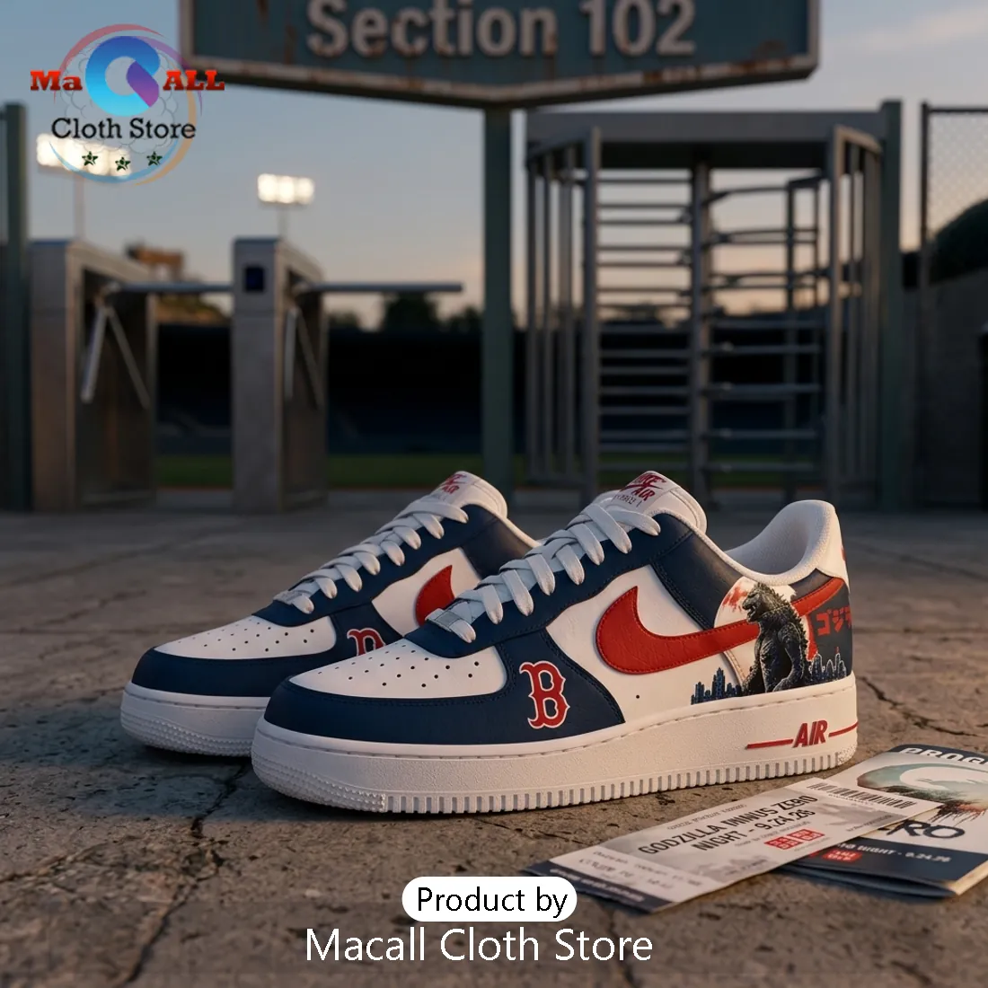 Godzilla Minus One x Boston Red Sox Air Force 1 Sneakers Godzilla Minus One x Boston Red Sox Air Force 1 Sneakers