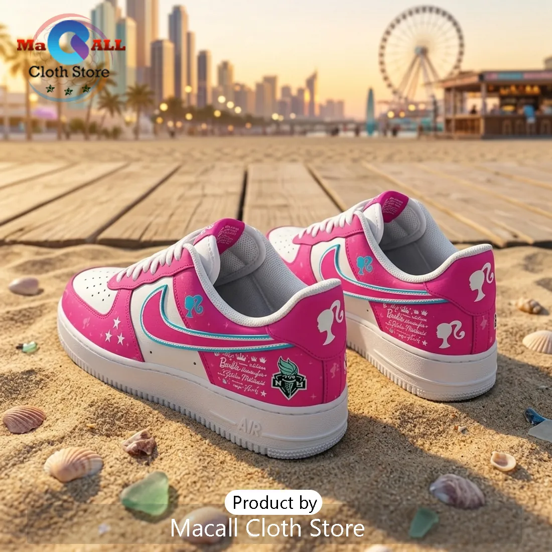 New York Liberty x Barbie Pink Nike Air Force 1 Sneakers New York Liberty x Barbie Pink Nike Air Force 1 Sneakers