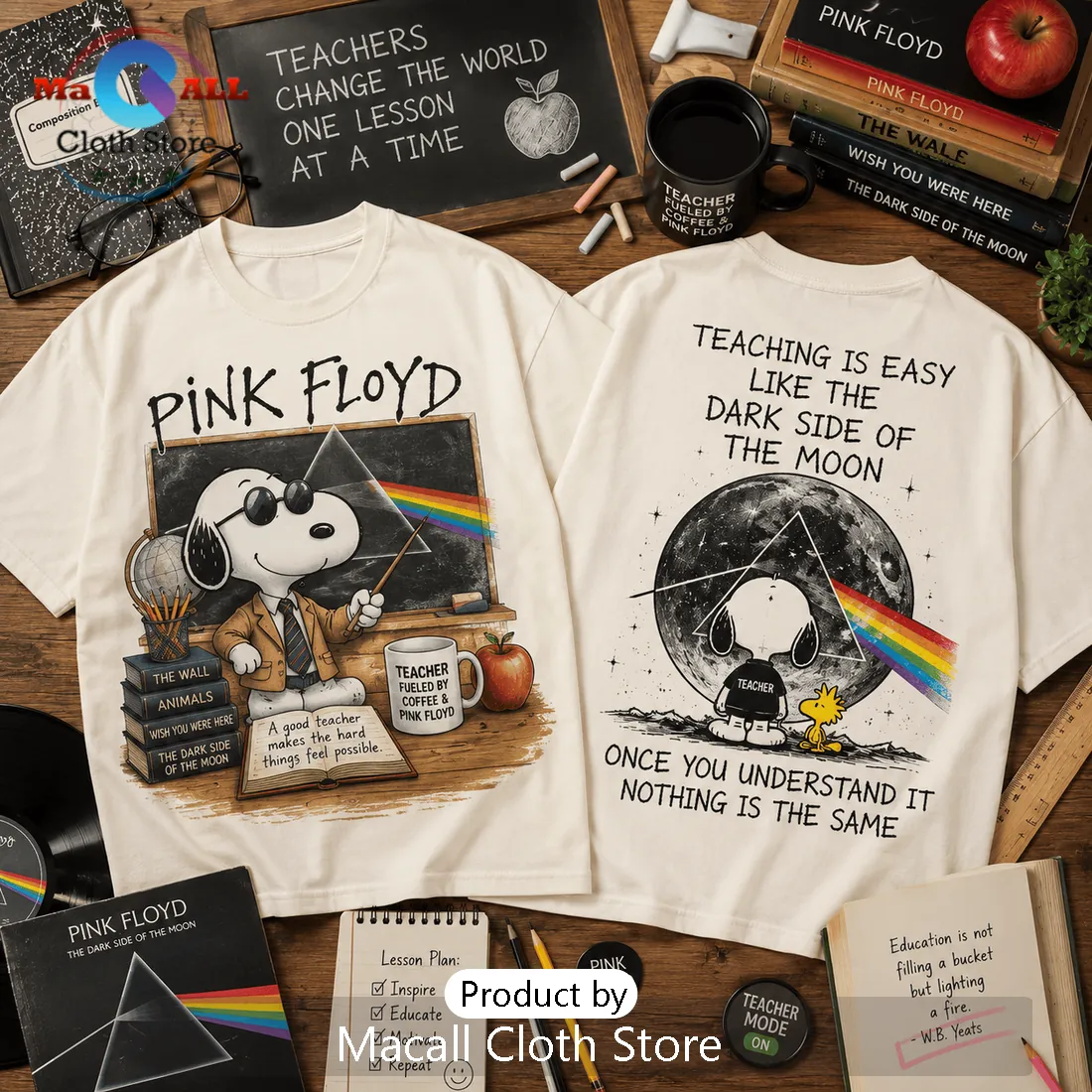 Pink Floyd x Snoopy Teacher Cream T-Shirt Pink Floyd x Snoopy Teacher Cream T-Shirt