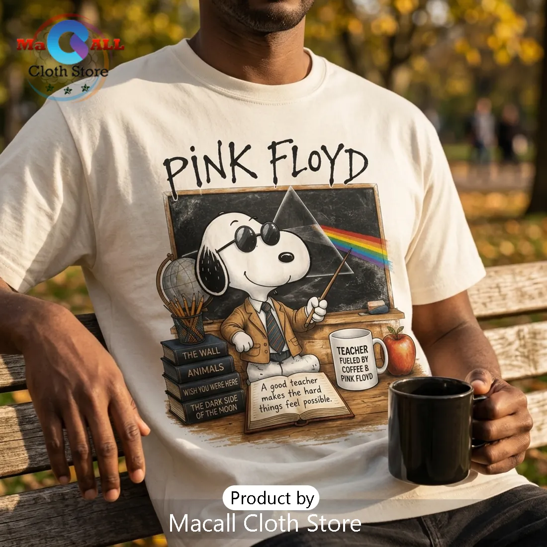 Pink Floyd x Snoopy Teacher Cream T-Shirt Pink Floyd x Snoopy Teacher Cream T-Shirt