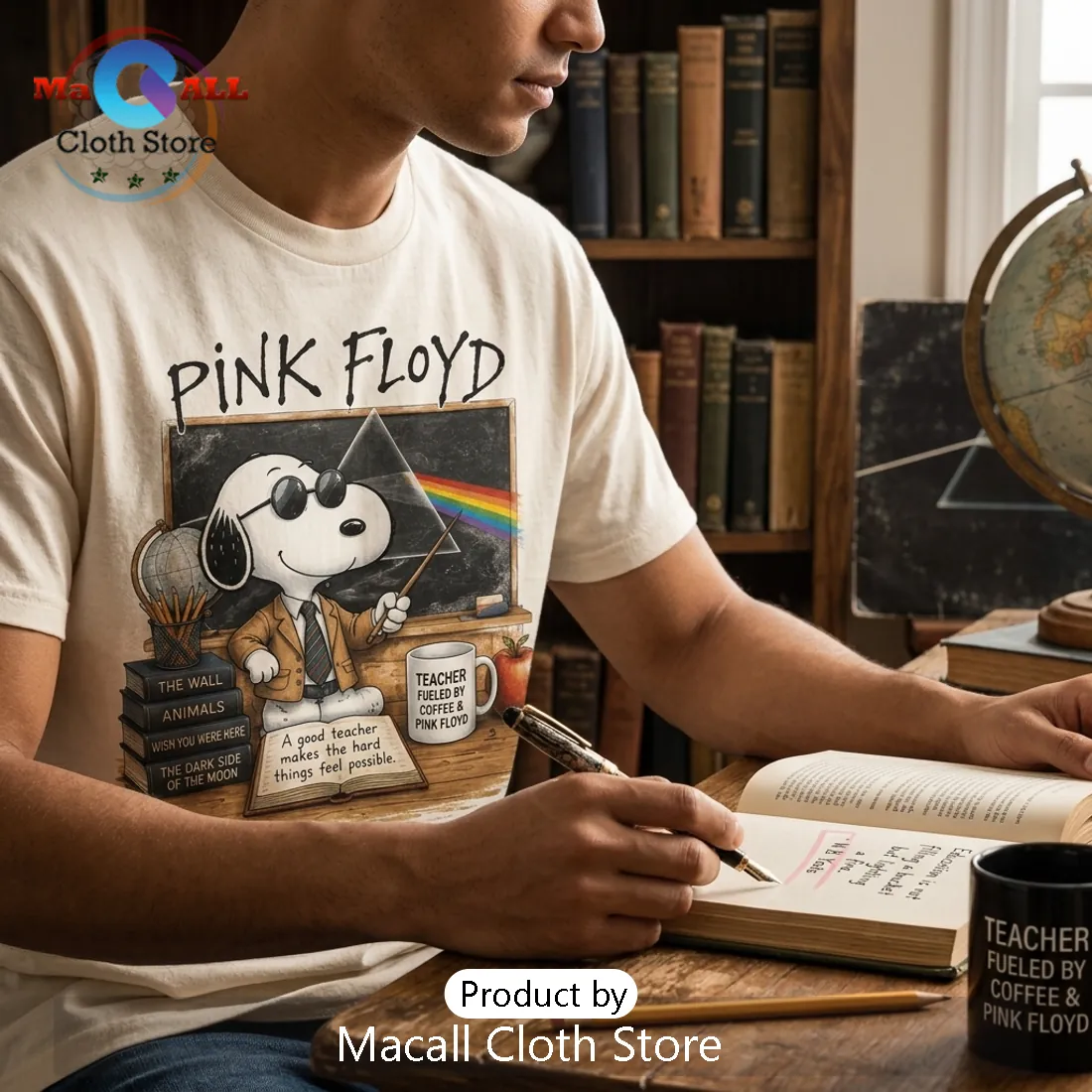 Pink Floyd x Snoopy Teacher Cream T-Shirt Pink Floyd x Snoopy Teacher Cream T-Shirt