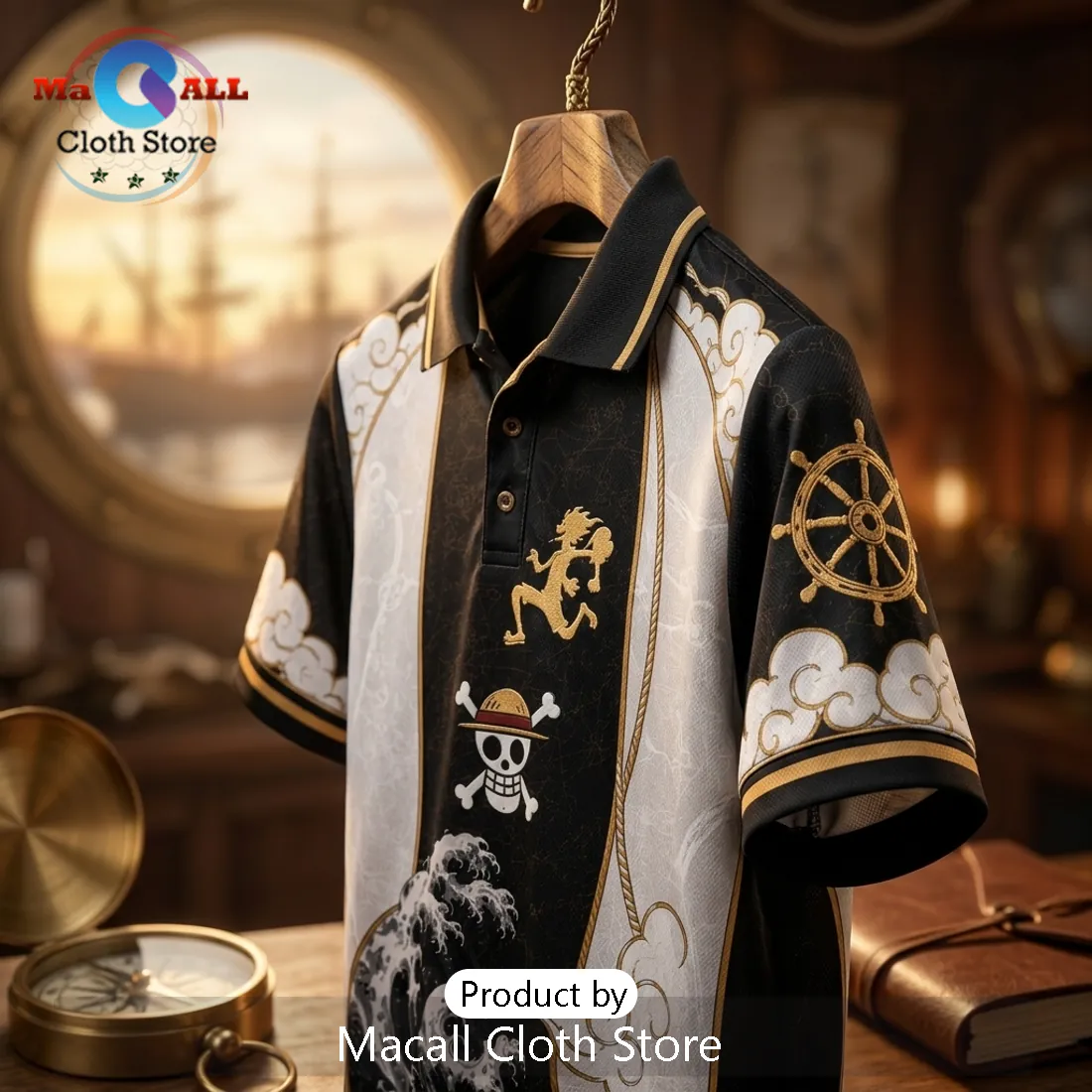 One Piece Luffy Nika Black Gold Polo Shirt One Piece Luffy Nika Black Gold Polo Shirt