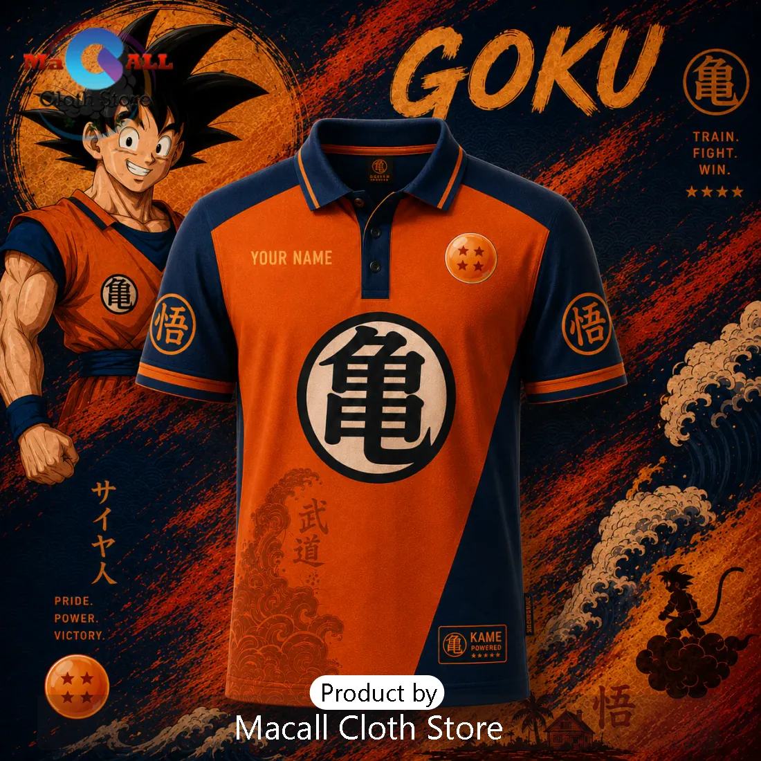 Dragon Ball Z Goku Kame Symbol Personalized Polo Shirt Dragon Ball Z Goku Kame Symbol Personalized Polo Shirt