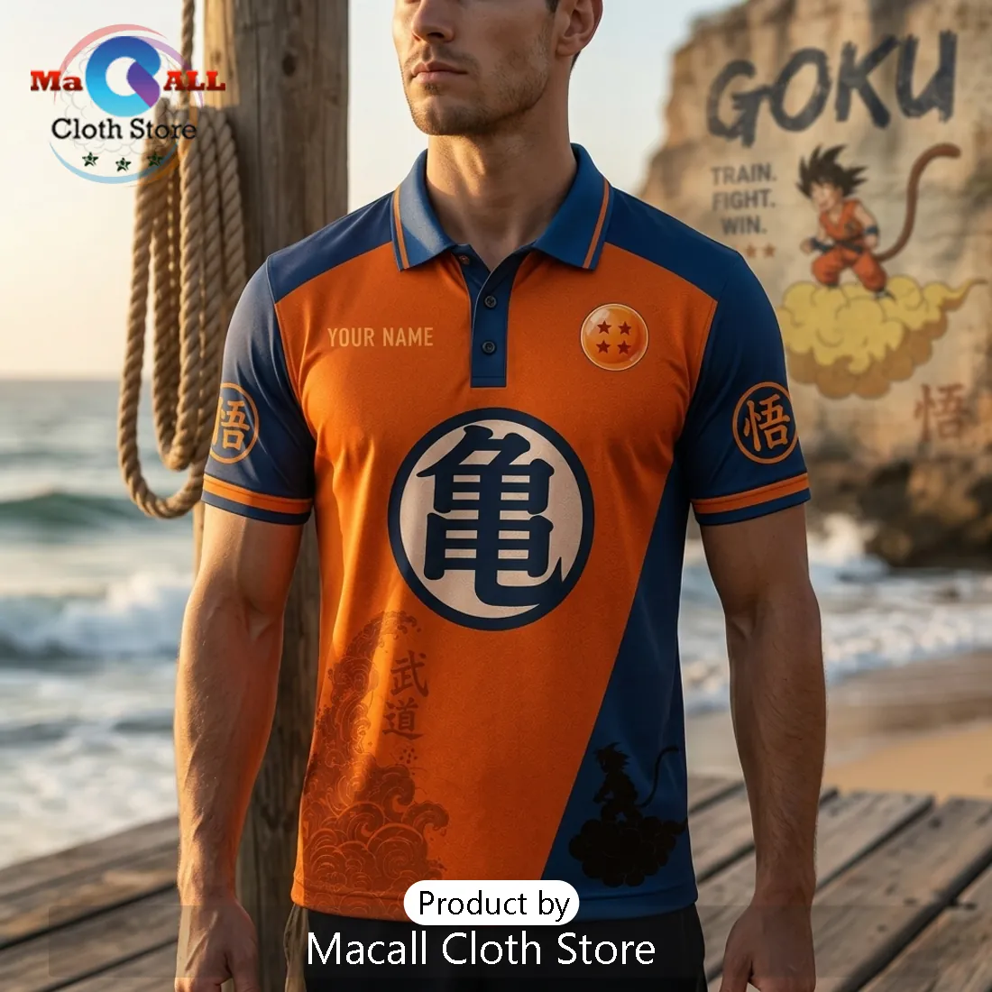 Dragon Ball Z Goku Kame Symbol Personalized Polo Shirt Dragon Ball Z Goku Kame Symbol Personalized Polo Shirt
