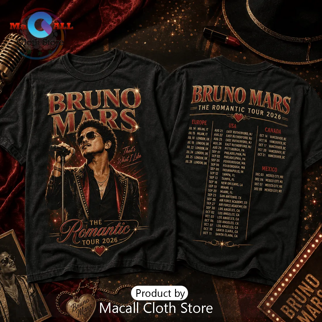 Bruno Mars The Romantic Tour 2026 Concert T-Shirt Bruno Mars The Romantic Tour 2026 Concert T-Shirt