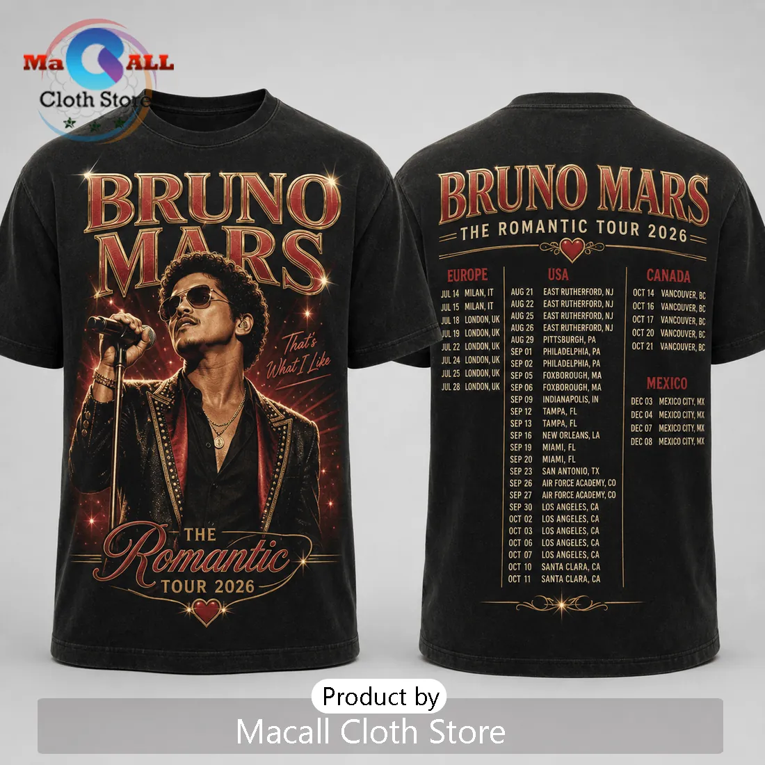 Bruno Mars The Romantic Tour 2026 Concert T-Shirt