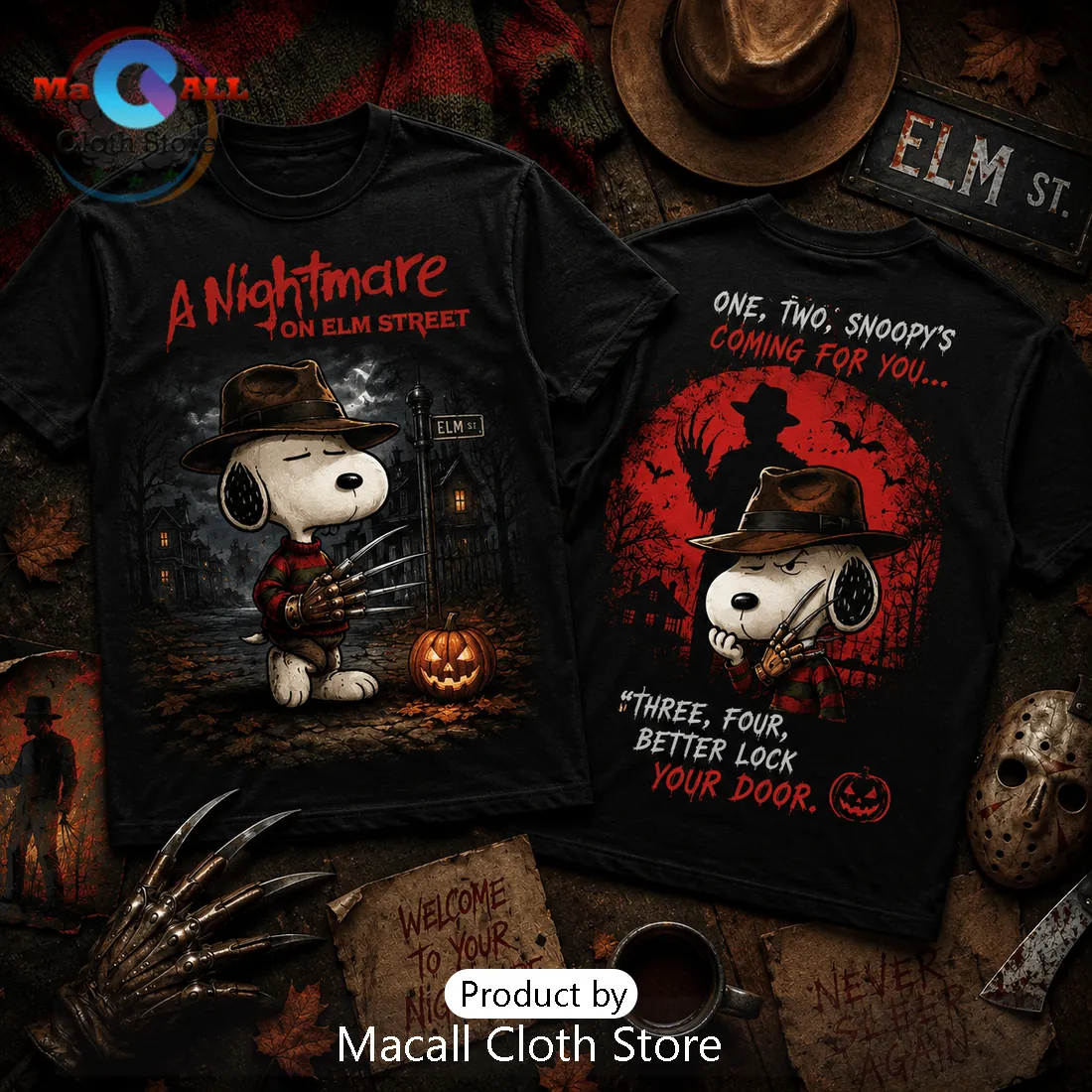 Snoopy Nightmare on Elm Street Halloween T-Shirt