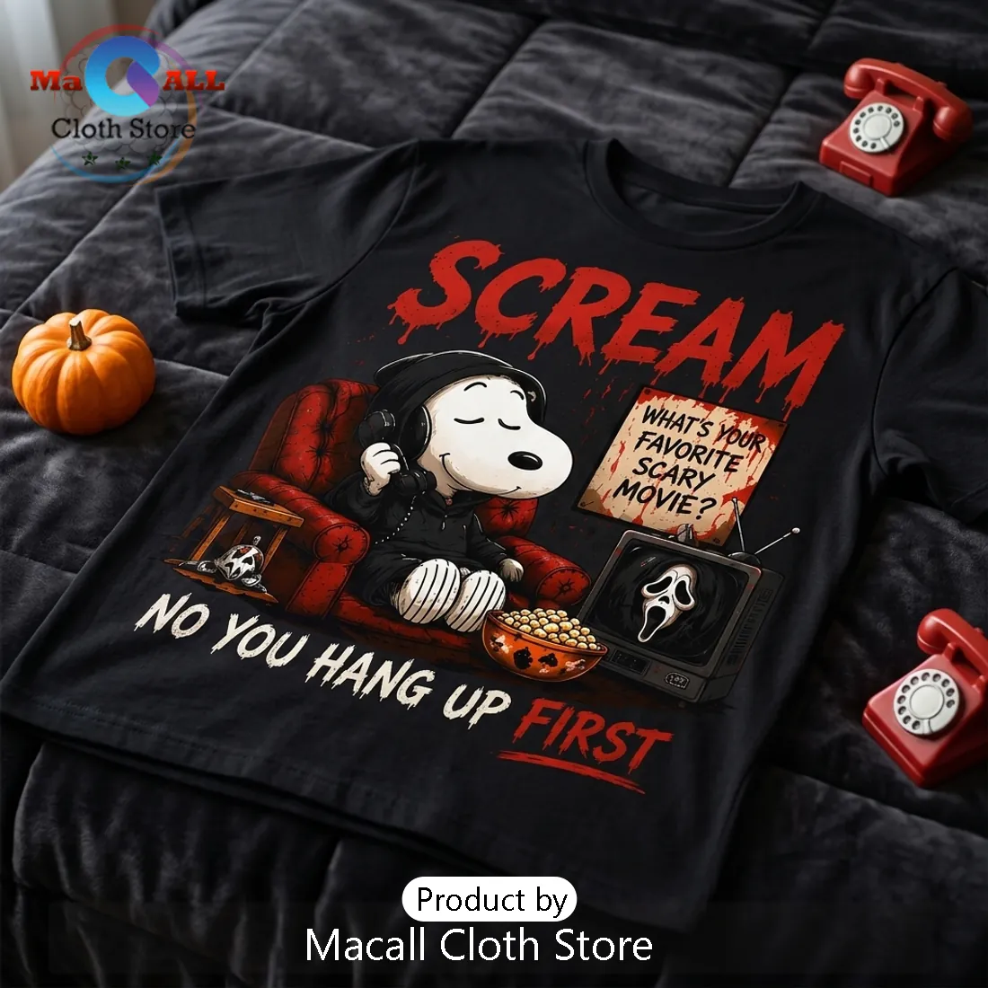 Snoopy x Scream Horror Movie Black T-Shirt Snoopy x Scream Horror Movie Black T-Shirt