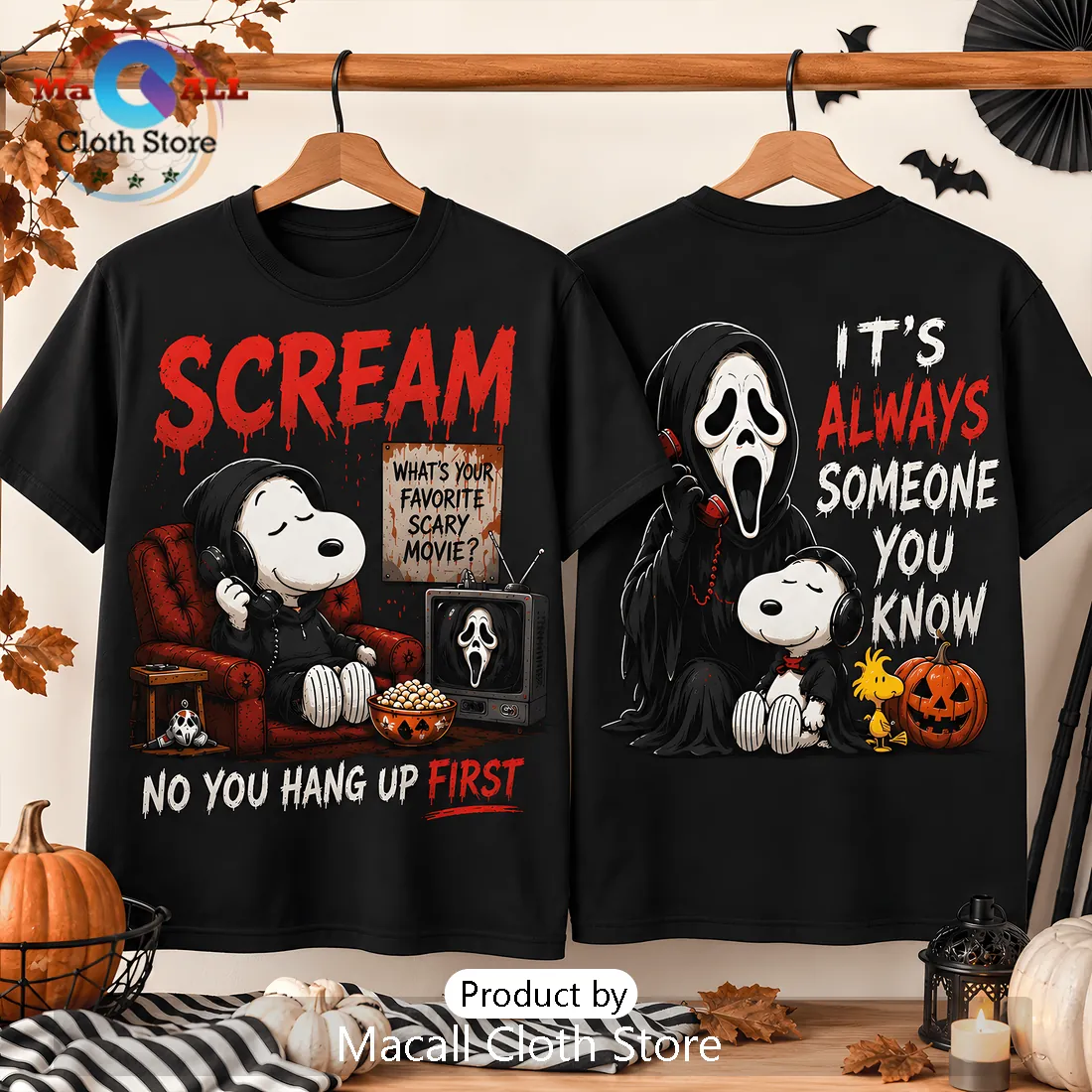 Snoopy x Scream Horror Movie Black T-Shirt Snoopy x Scream Horror Movie Black T-Shirt