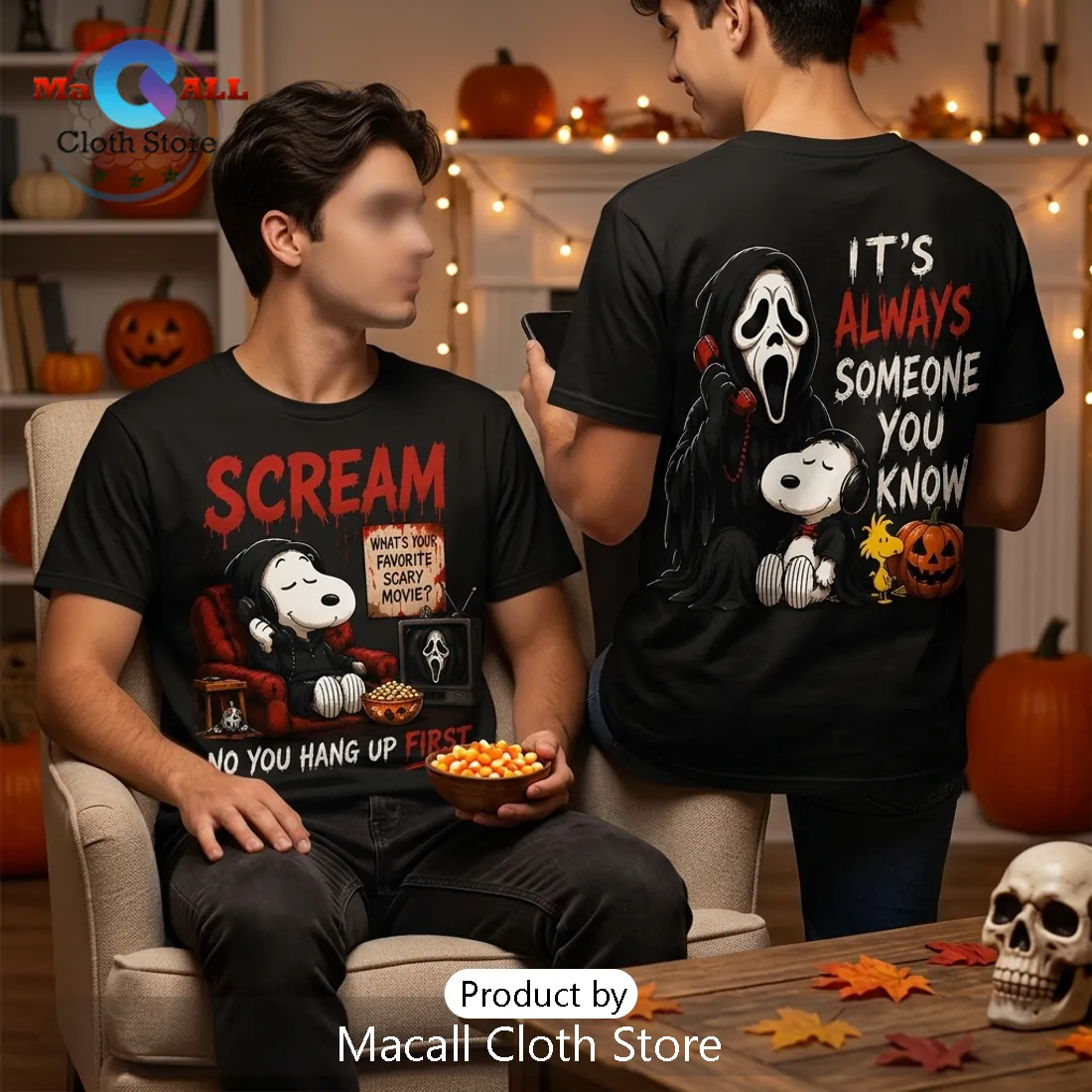 Snoopy x Scream Horror Movie Black T-Shirt Snoopy x Scream Horror Movie Black T-Shirt