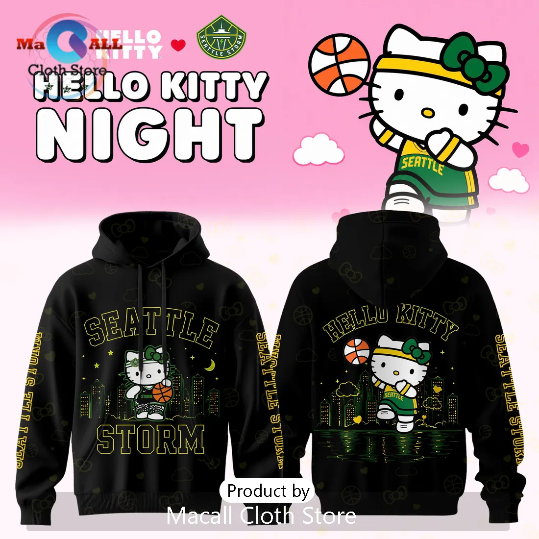 Seattle Storm x Hello Kitty Basketball Hoodie Seattle Storm x Hello Kitty Basketball Hoodie