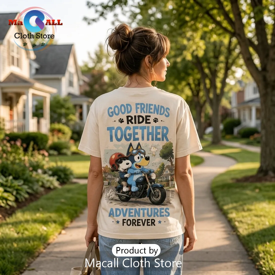 Bluey x Snoopy Ride Together Beige T-Shirt Bluey x Snoopy Ride Together Beige T-Shirt