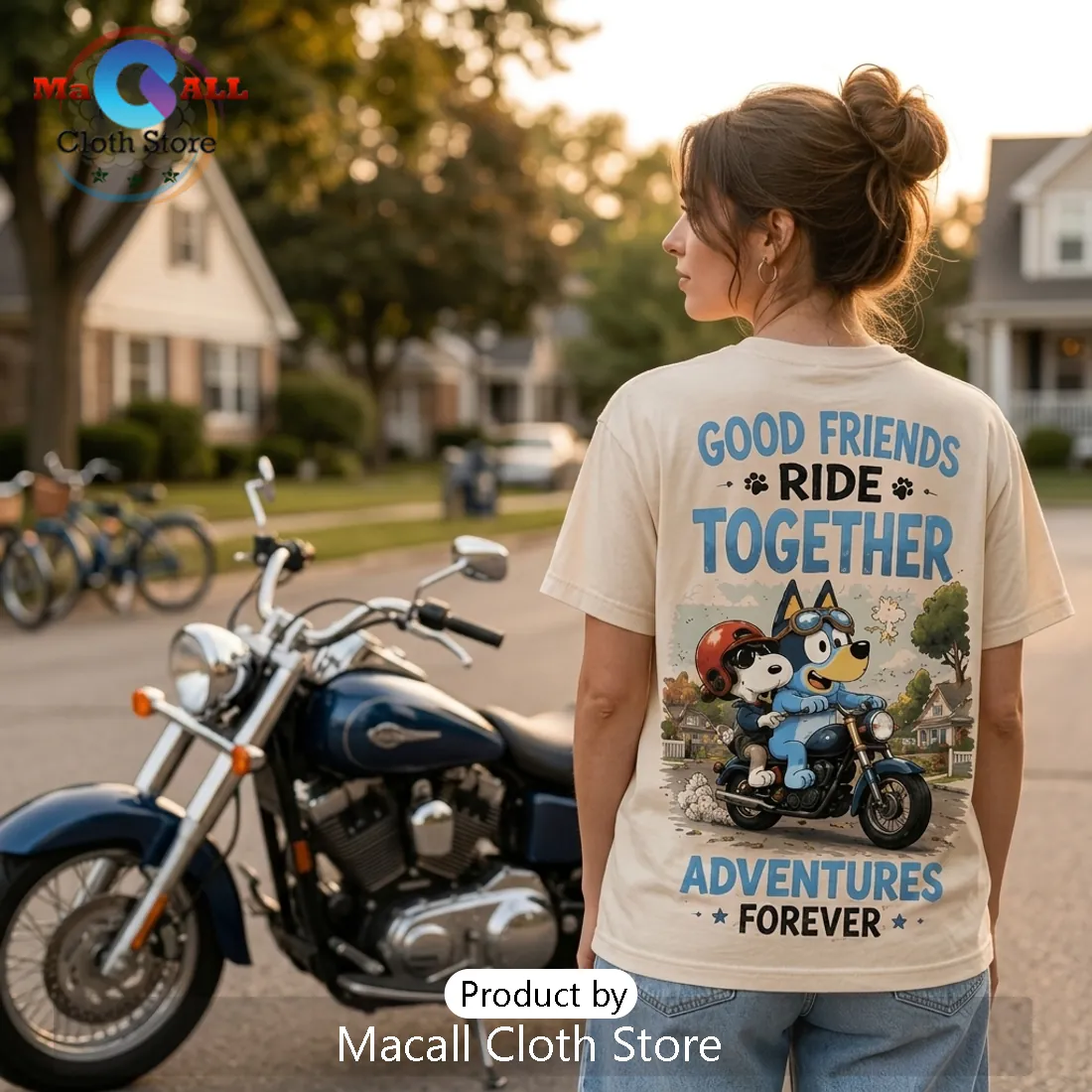 Bluey x Snoopy Ride Together Beige T-Shirt Bluey x Snoopy Ride Together Beige T-Shirt