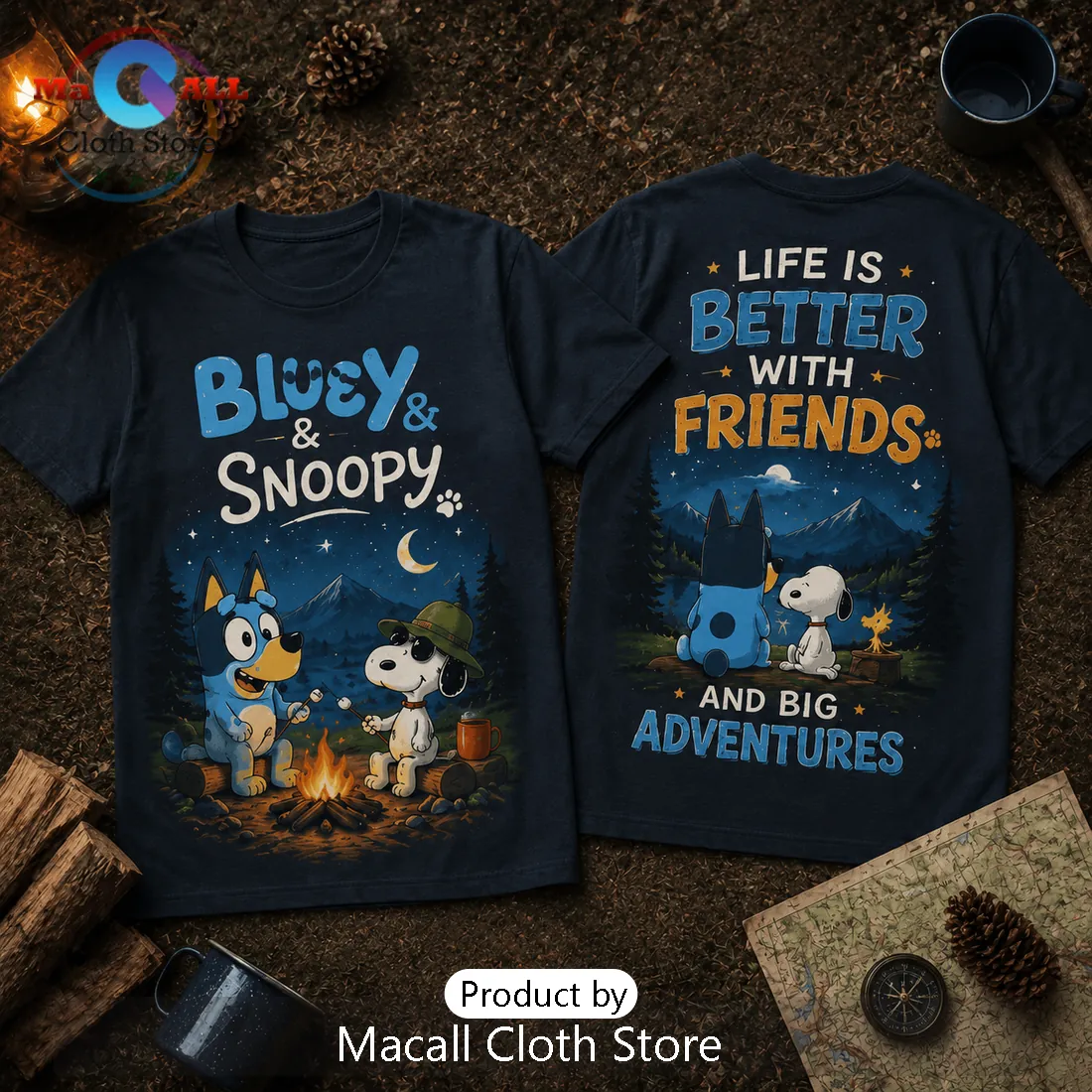 Bluey x Snoopy Friends Adventure Navy T-Shirt Bluey x Snoopy Friends Adventure Navy T-Shirt