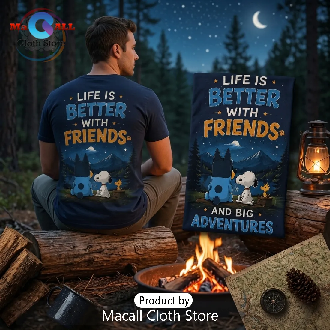 Bluey x Snoopy Friends Adventure Navy T-Shirt Bluey x Snoopy Friends Adventure Navy T-Shirt