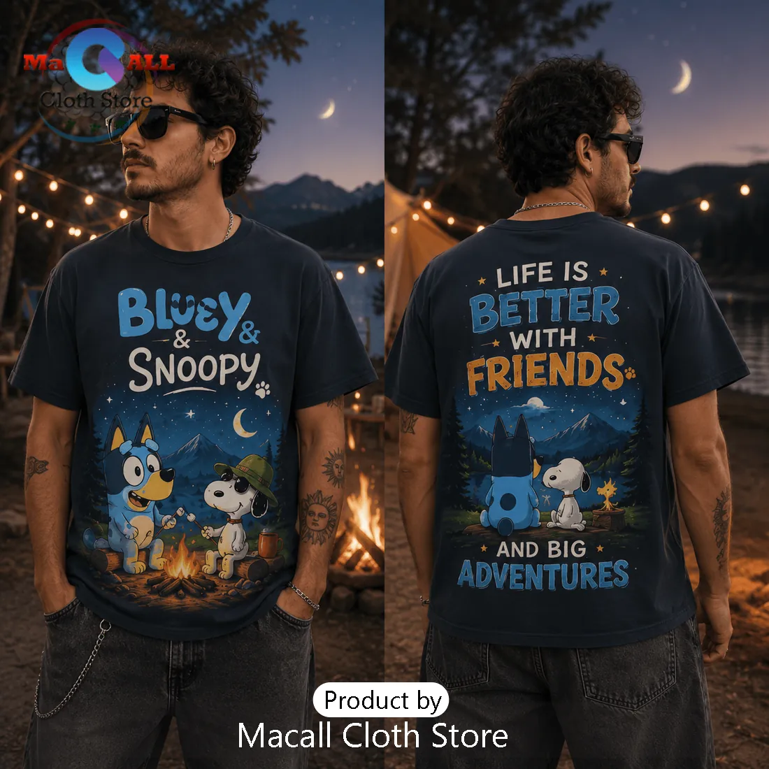 Bluey x Snoopy Friends Adventure Navy T-Shirt Bluey x Snoopy Friends Adventure Navy T-Shirt