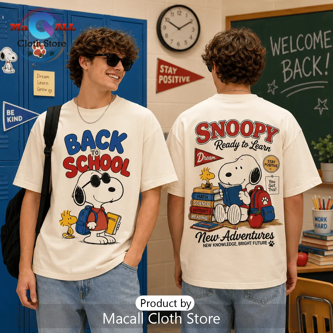 Snoopy Back To School Beige T-Shirt Snoopy Back To School Beige T-Shirt