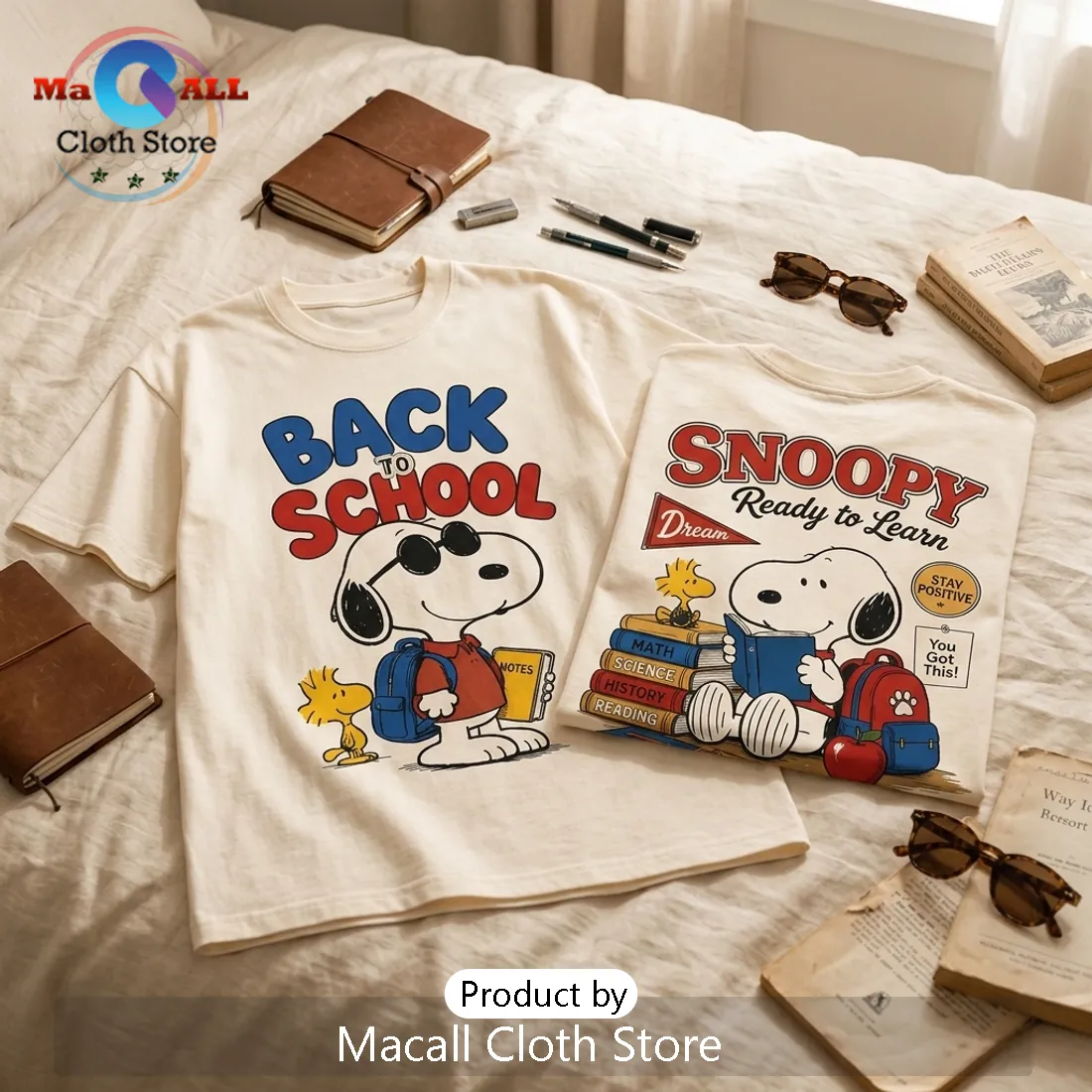 Snoopy Back To School Beige T-Shirt Snoopy Back To School Beige T-Shirt