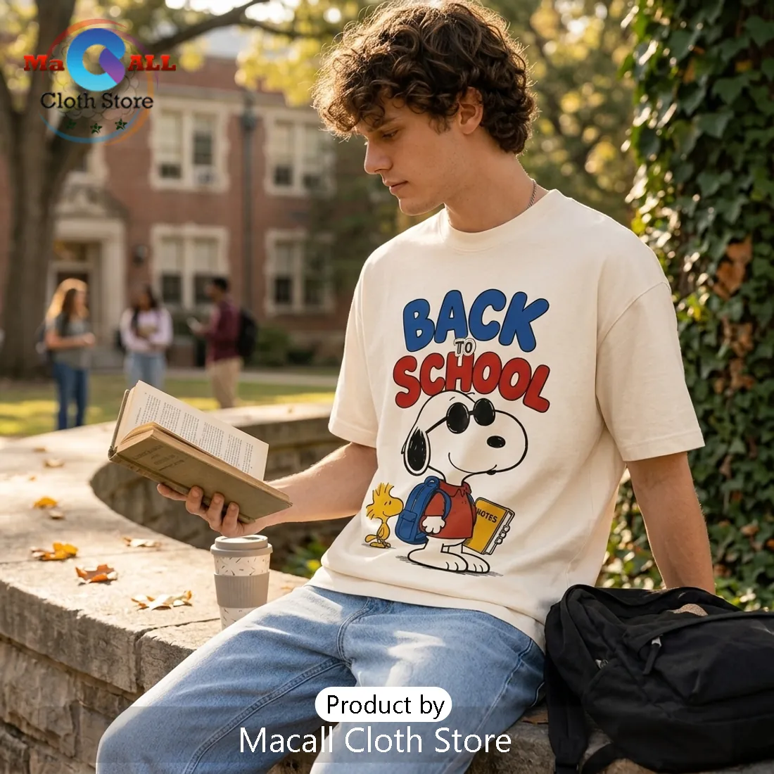 Snoopy Back To School Beige T-Shirt Snoopy Back To School Beige T-Shirt