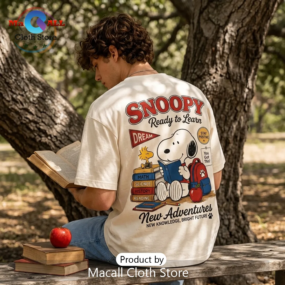 Snoopy Back To School Beige T-Shirt Snoopy Back To School Beige T-Shirt
