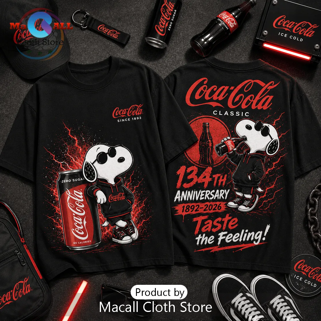 Coca-Cola Snoopy 134th Anniversary Black T-Shirt Coca-Cola Snoopy 134th Anniversary Black T-Shirt