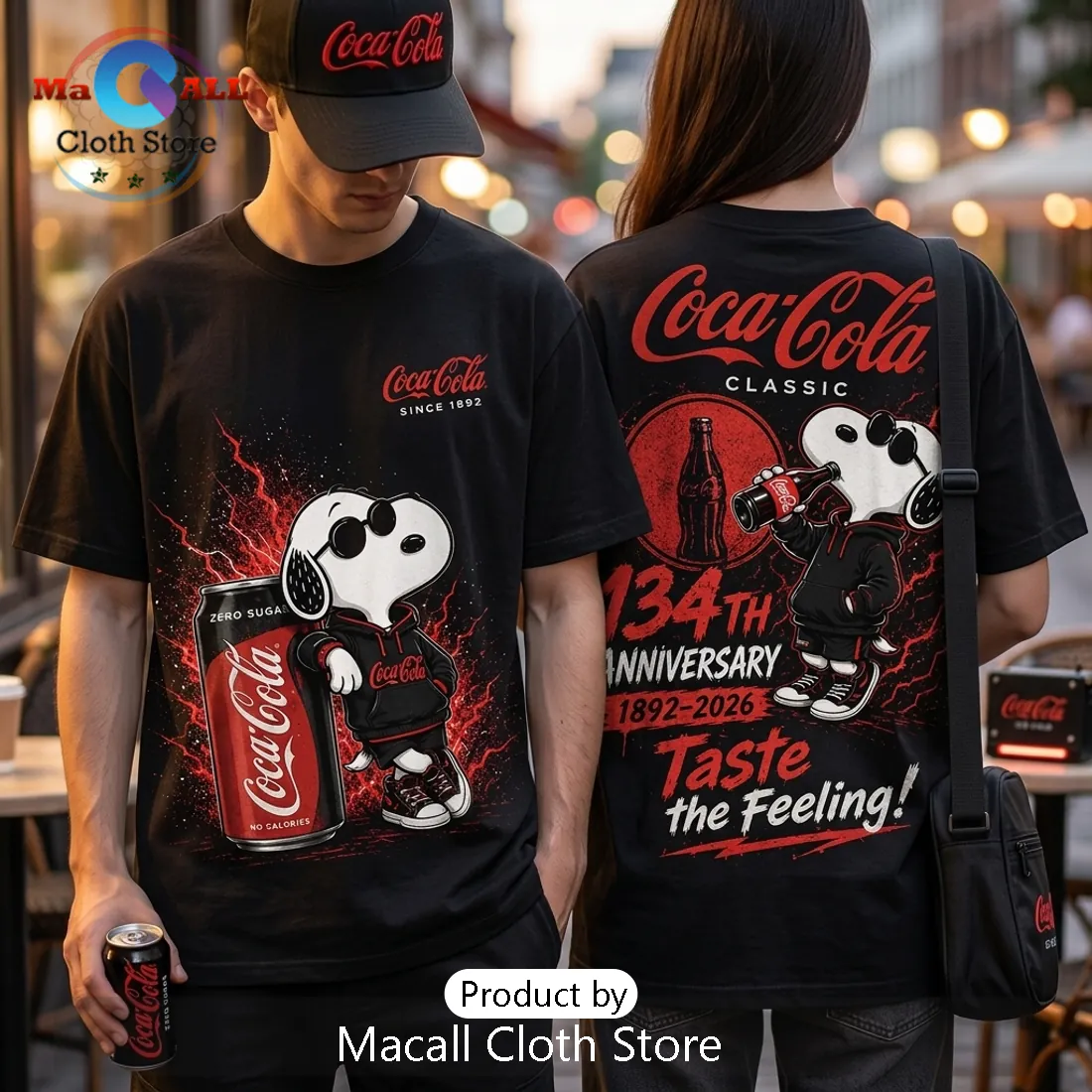 Coca-Cola Snoopy 134th Anniversary Black T-Shirt Coca-Cola Snoopy 134th Anniversary Black T-Shirt