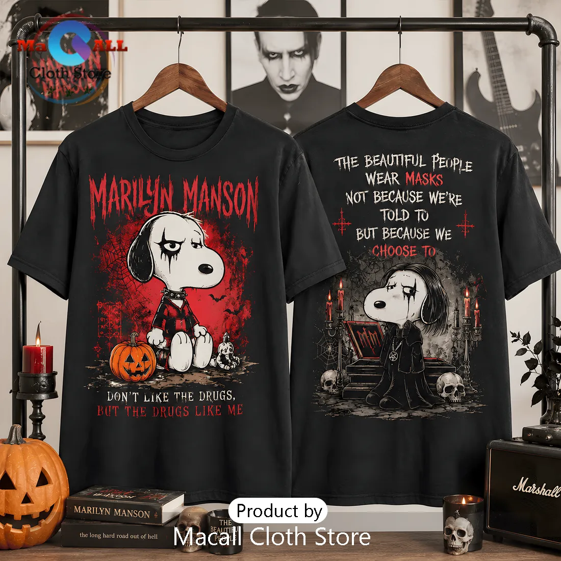 Marilyn Manson x Snoopy Halloween Black T-Shirt Marilyn Manson x Snoopy Halloween Black T-Shirt