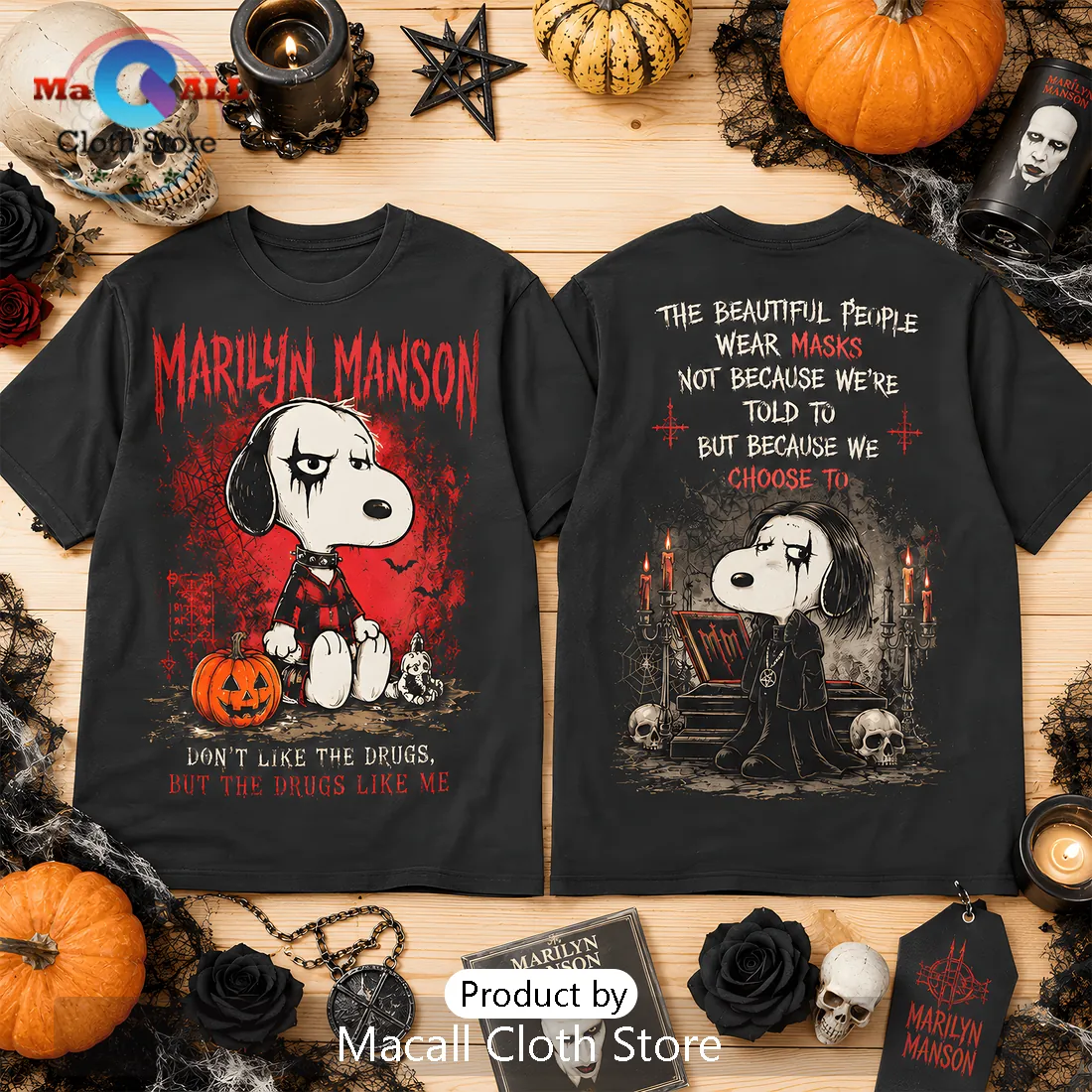 Marilyn Manson x Snoopy Halloween Black T-Shirt
