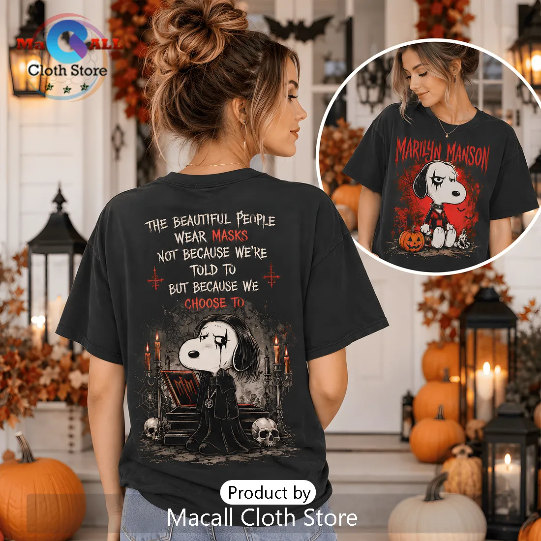 Marilyn Manson x Snoopy Halloween Black T-Shirt Marilyn Manson x Snoopy Halloween Black T-Shirt
