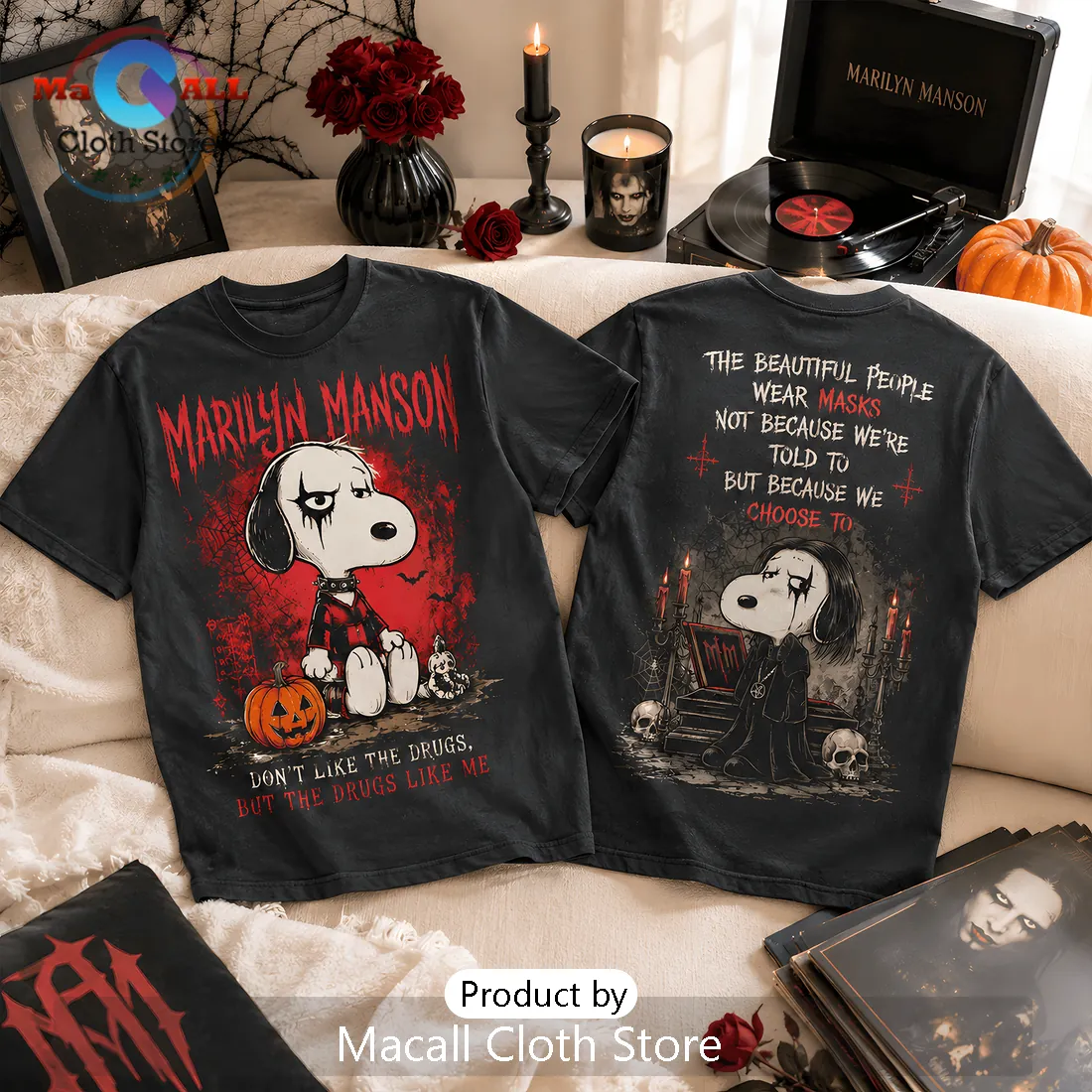 Marilyn Manson x Snoopy Halloween Black T-Shirt Marilyn Manson x Snoopy Halloween Black T-Shirt