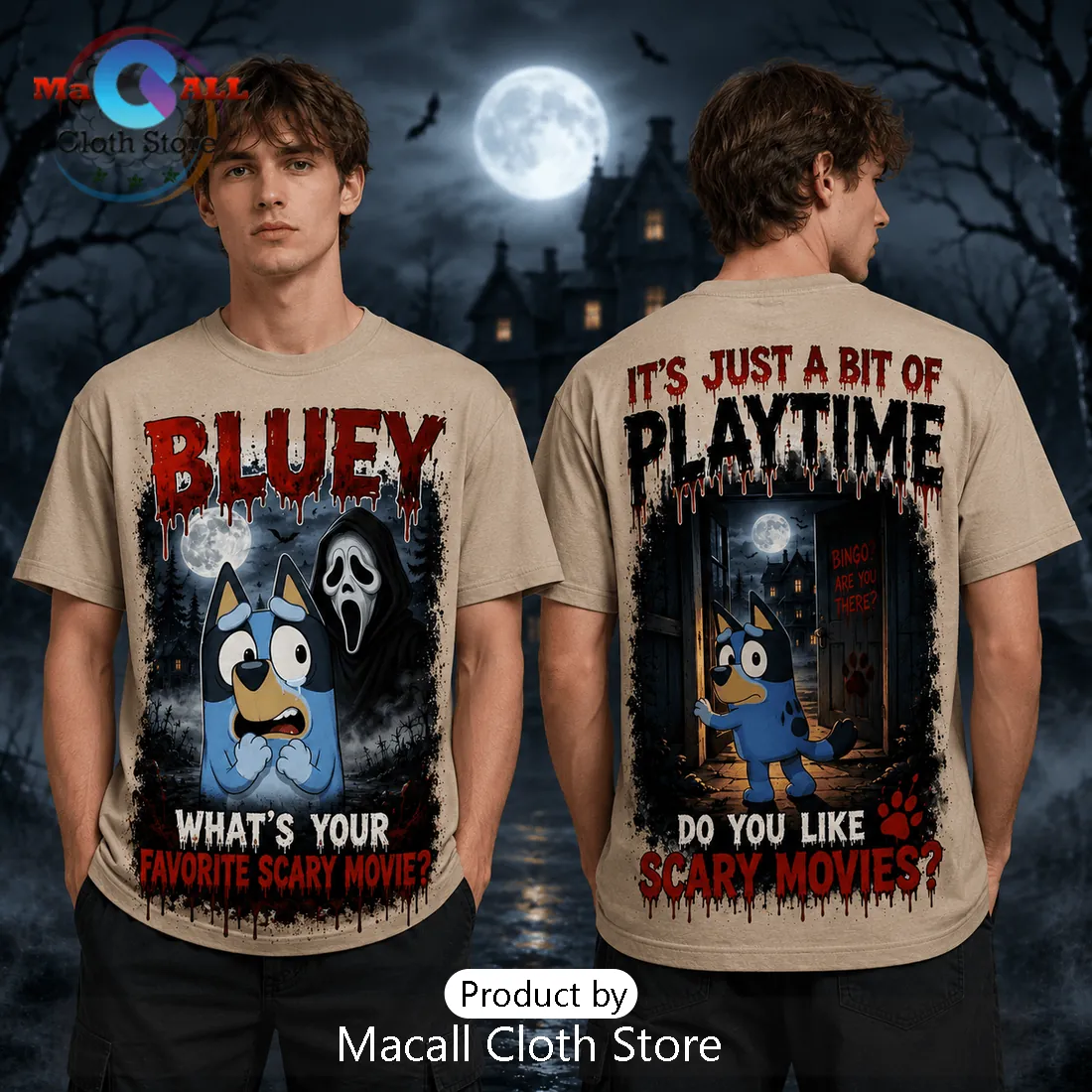 Bluey x Scream Halloween Mascot T-Shirt Bluey x Scream Halloween Mascot T-Shirt