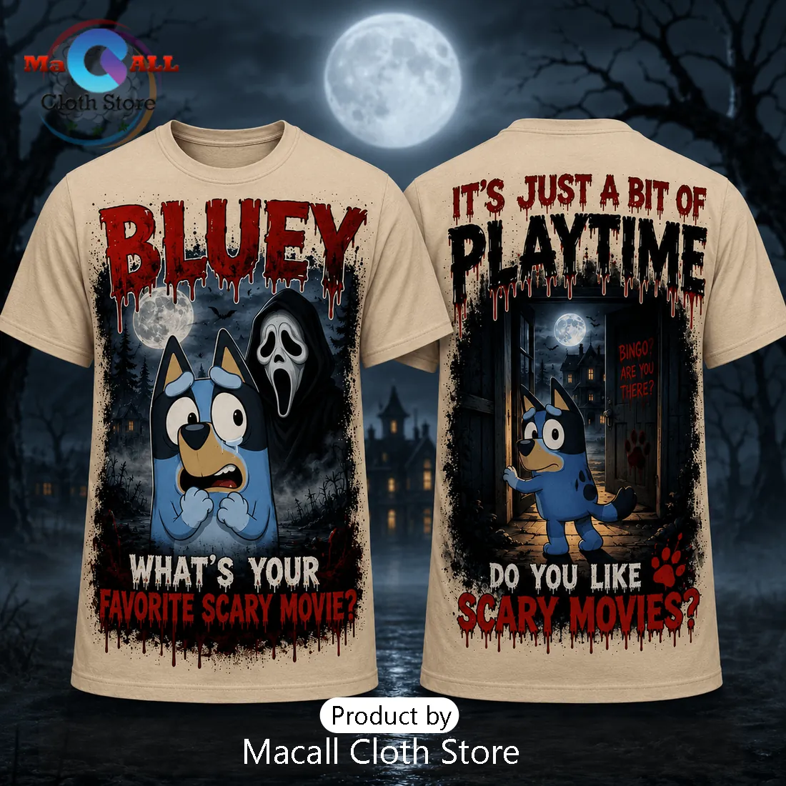 Bluey x Scream Halloween Mascot T-Shirt Bluey x Scream Halloween Mascot T-Shirt