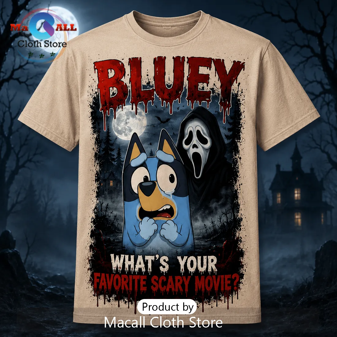 Bluey x Scream Halloween Mascot T-Shirt Bluey x Scream Halloween Mascot T-Shirt