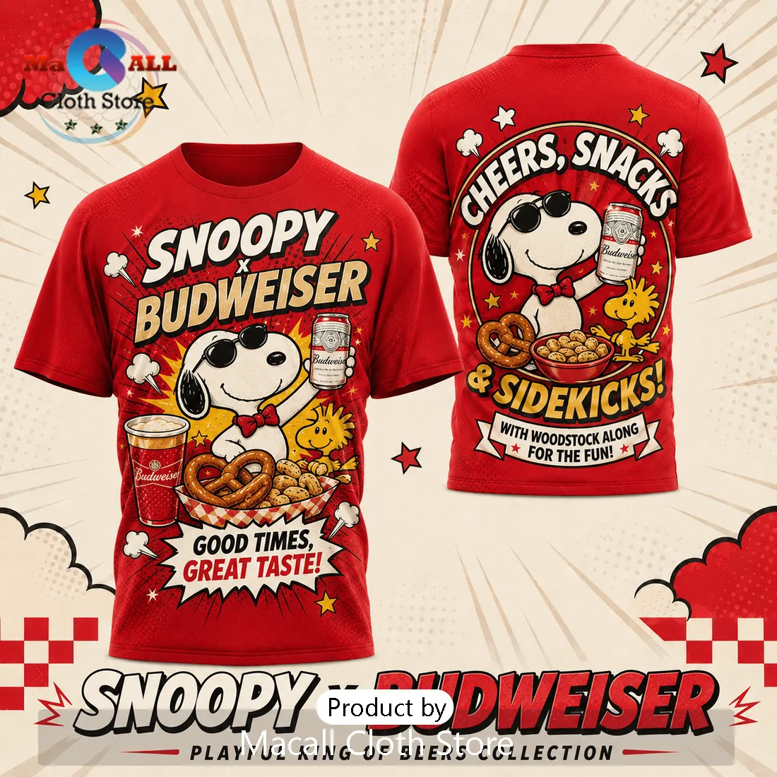Snoopy x Budweiser Red Retro Comic T-Shirt Snoopy x Budweiser Red Retro Comic T-Shirt