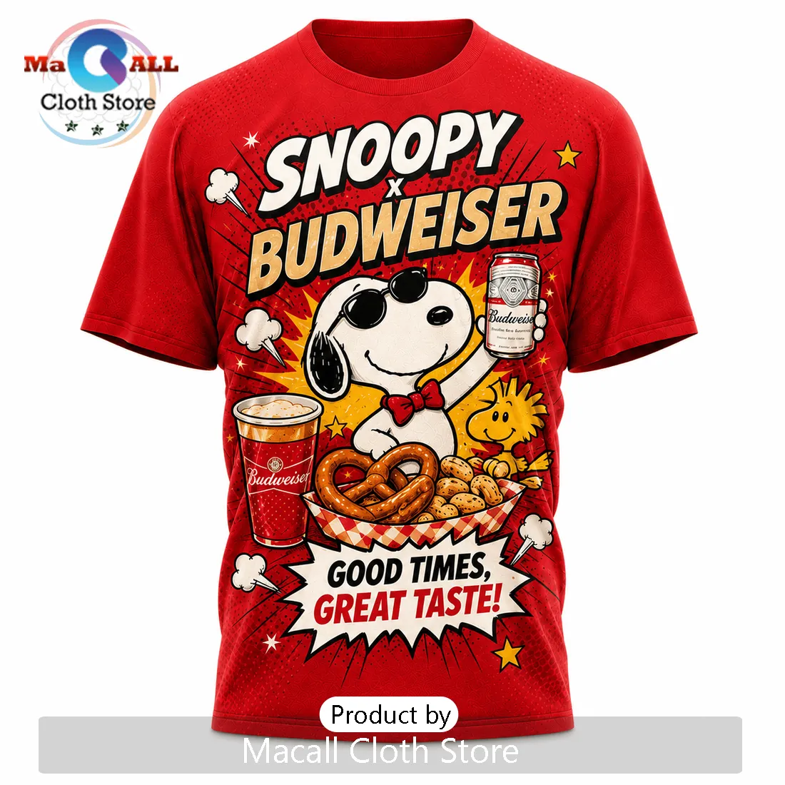 Snoopy x Budweiser Red Retro Comic T-Shirt Snoopy x Budweiser Red Retro Comic T-Shirt
