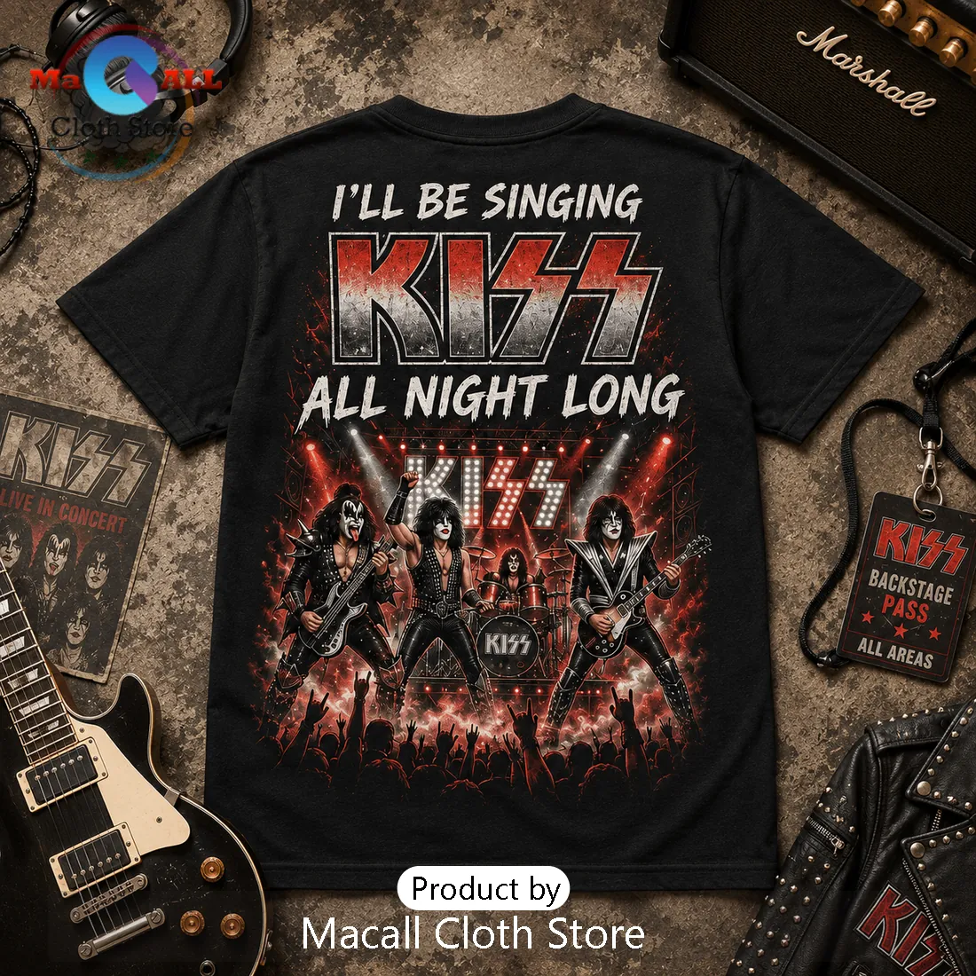 KISS Band Rock And Roll All Night Black T-Shirt KISS Band Rock And Roll All Night Black T-Shirt