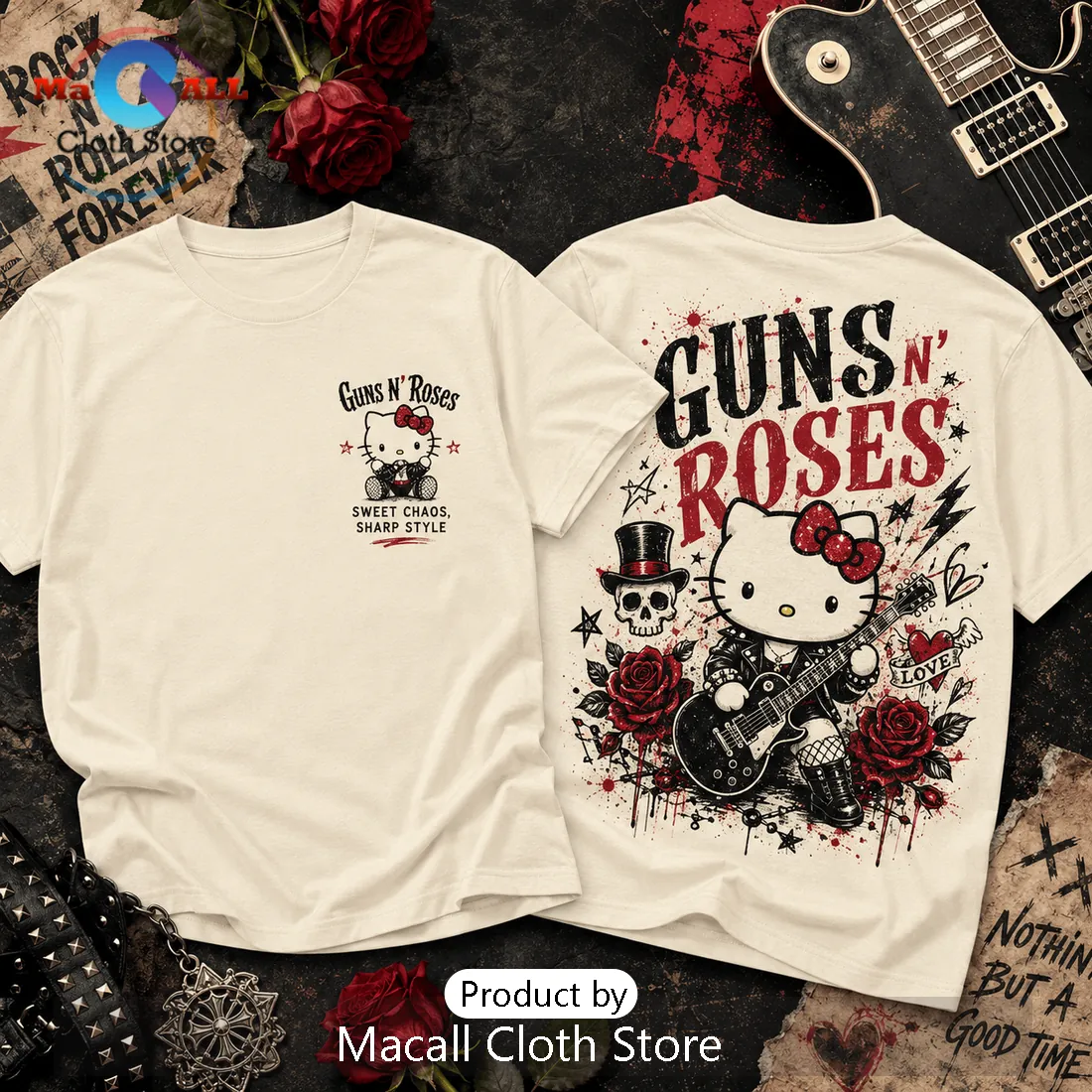 Guns N Roses Sweet Chaos Hello Kitty Rock T-Shirt Guns N Roses Sweet Chaos Hello Kitty Rock T-Shirt