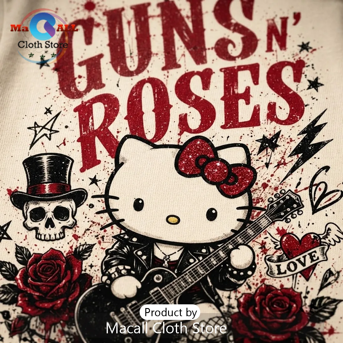 Guns N Roses Sweet Chaos Hello Kitty Rock T-Shirt Guns N Roses Sweet Chaos Hello Kitty Rock T-Shirt
