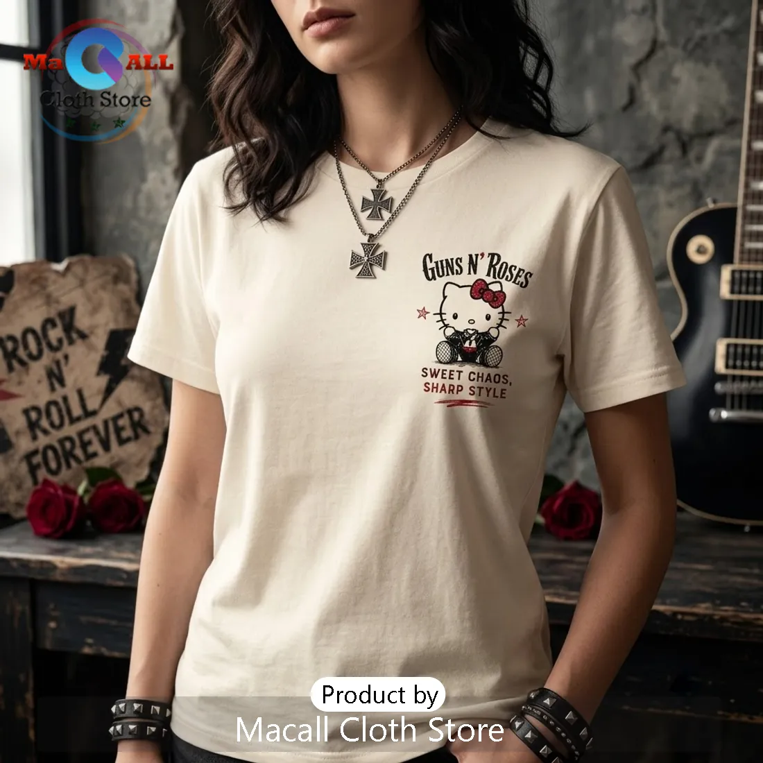 Guns N Roses Sweet Chaos Hello Kitty Rock T-Shirt Guns N Roses Sweet Chaos Hello Kitty Rock T-Shirt
