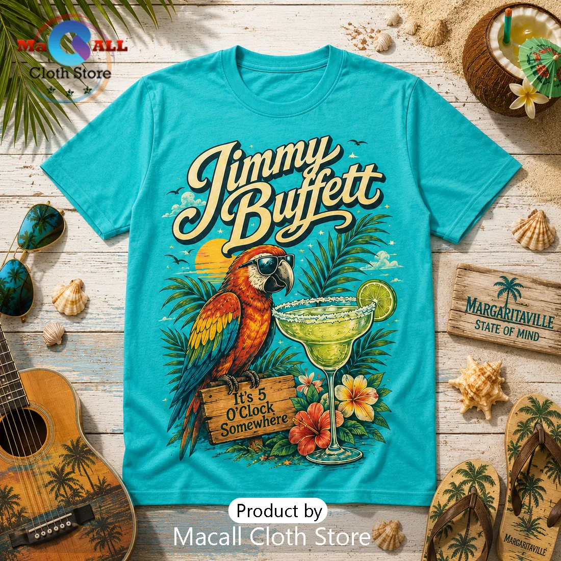 Jimmy Buffett It Is 5 OClock Somewhere Teal T-Shirt Jimmy Buffett It Is 5 OClock Somewhere Teal T-Shirt