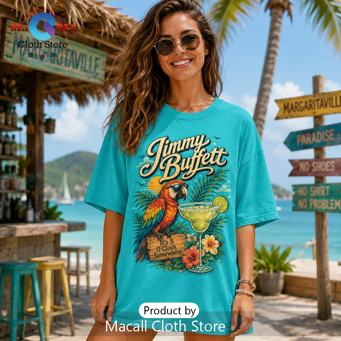 Jimmy Buffett It Is 5 OClock Somewhere Teal T-Shirt Jimmy Buffett It Is 5 OClock Somewhere Teal T-Shirt