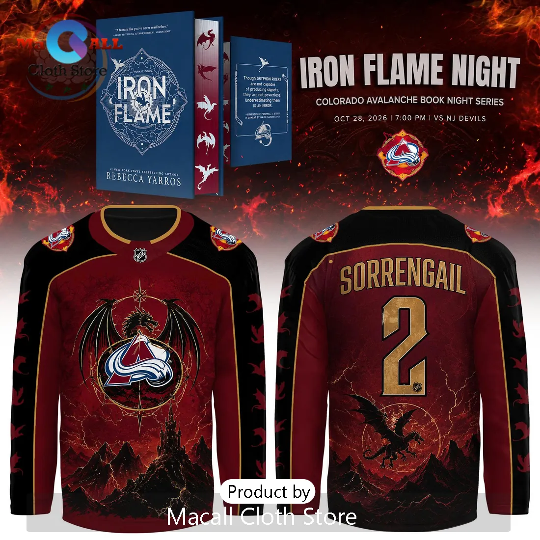 Iron Flame Colorado Avalanche Sorrengail Hockey Jersey 2026 Iron Flame Colorado Avalanche Sorrengail Hockey Jersey 2026