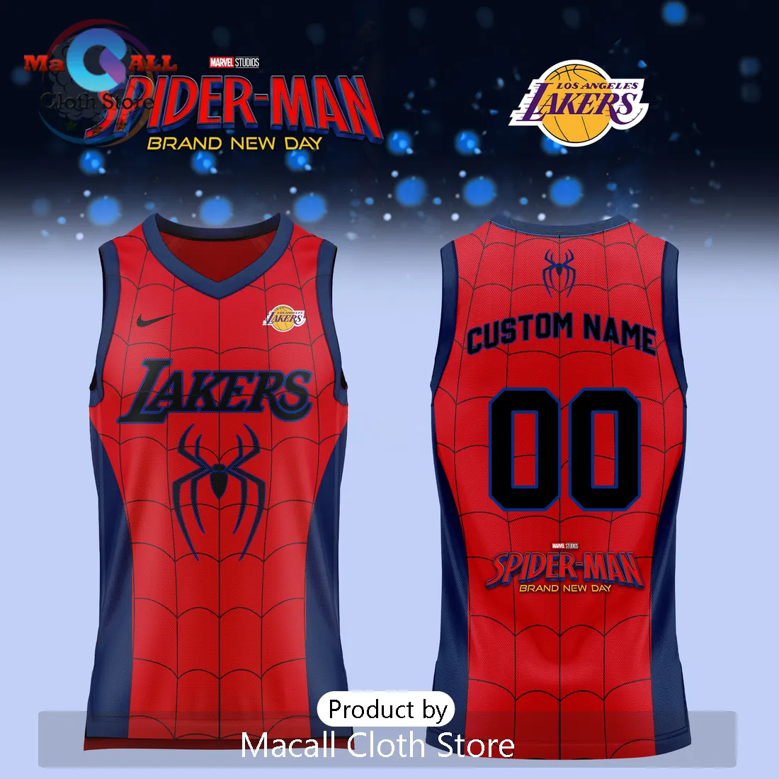 Spider-Man x Los Angeles Lakers Red Basketball Jersey Spider-Man x Los Angeles Lakers Red Basketball Jersey