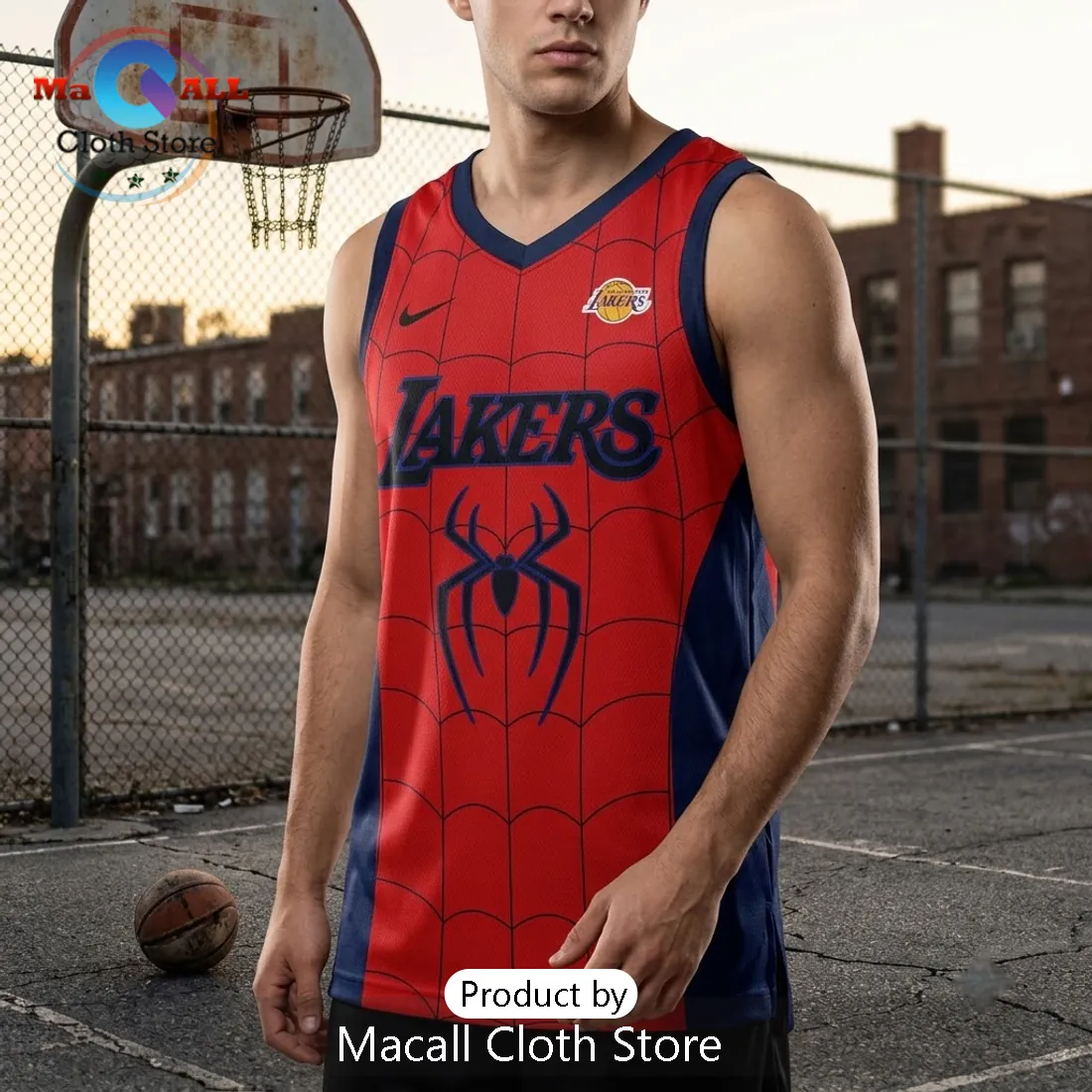 Spider-Man x Los Angeles Lakers Red Basketball Jersey Spider-Man x Los Angeles Lakers Red Basketball Jersey
