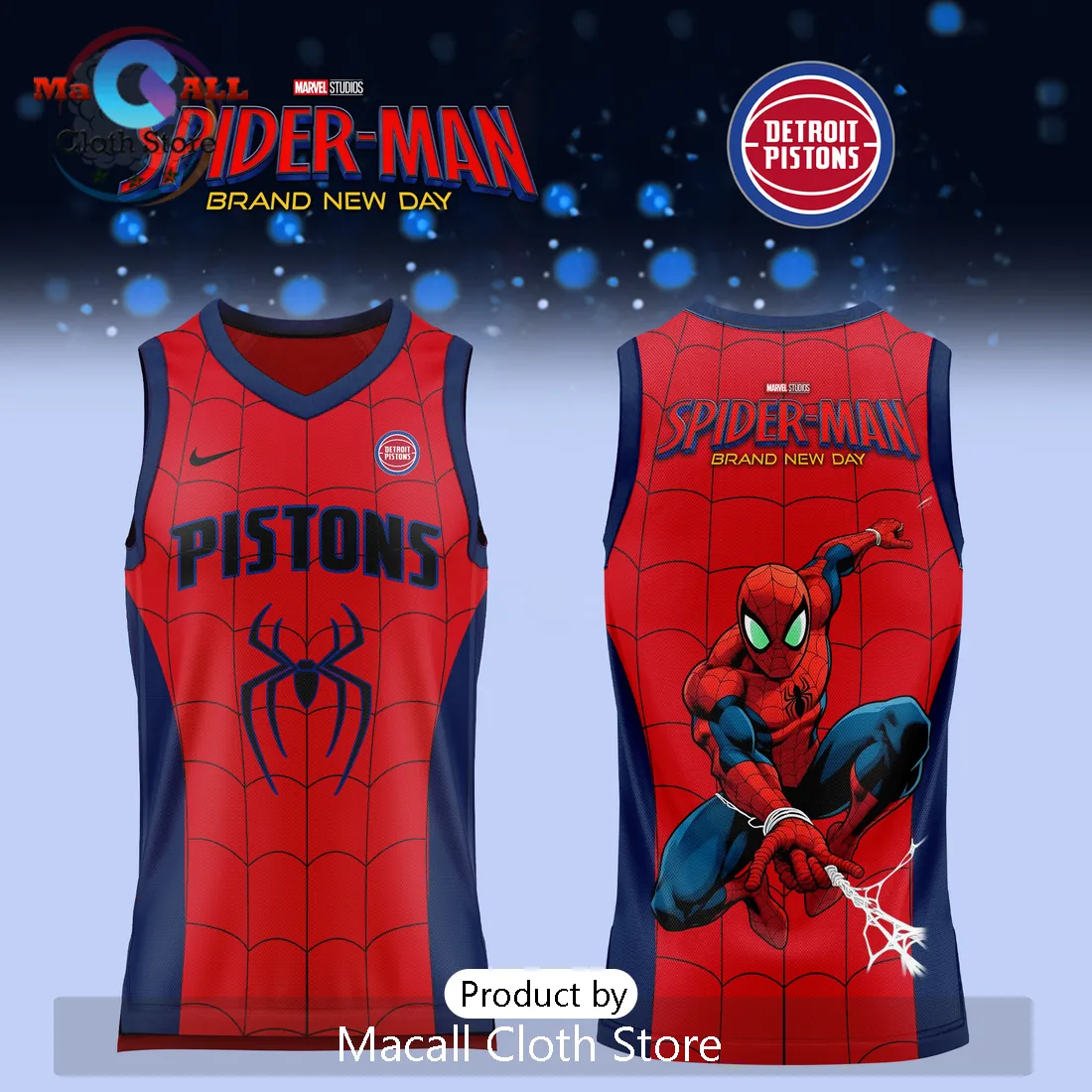 Spider-Man x Detroit Pistons 2026 Red Basketball Jersey Spider-Man x Detroit Pistons 2026 Red Basketball Jersey