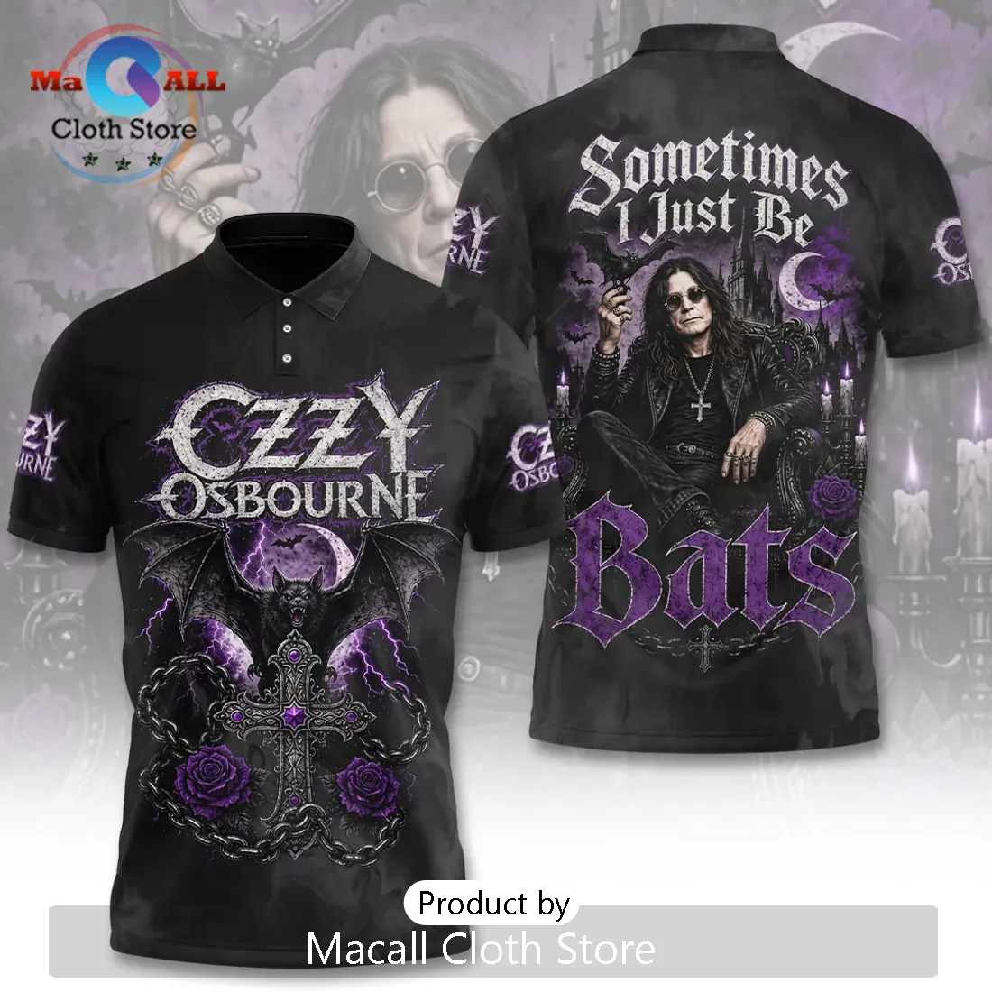 Ozzy Osbourne Sometimes I Just Be Bats Polo Shirt Ozzy Osbourne Sometimes I Just Be Bats Polo Shirt